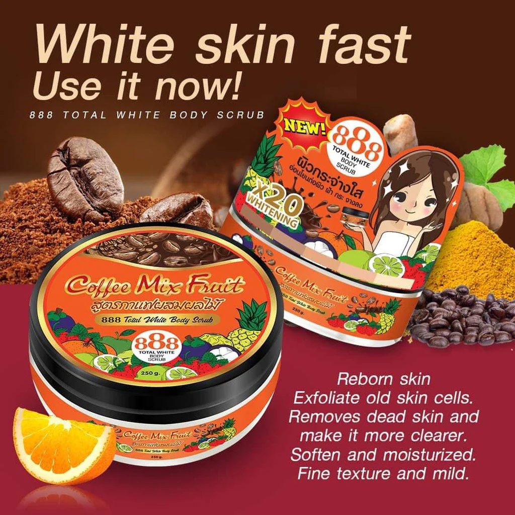 888 Total White Body Scrub – Coffee Mix Fruit (250g) - Image 9