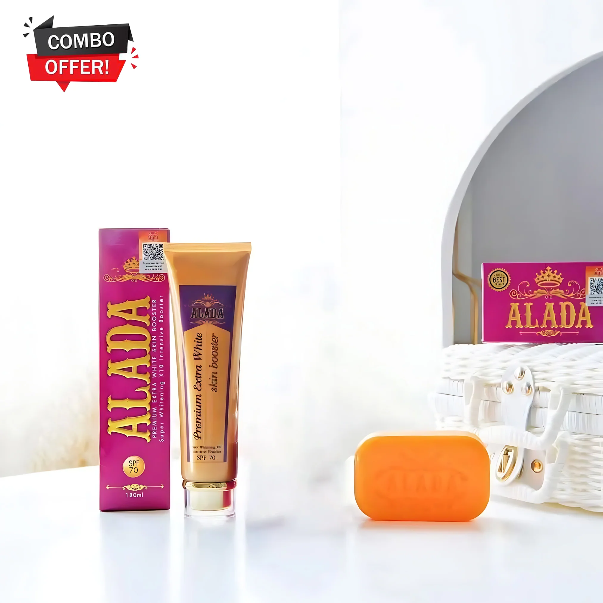 Alada Premium Extra White Skin Booster (180ml) + Alada Instant Whitening Soap(160g) Combo - Image 2