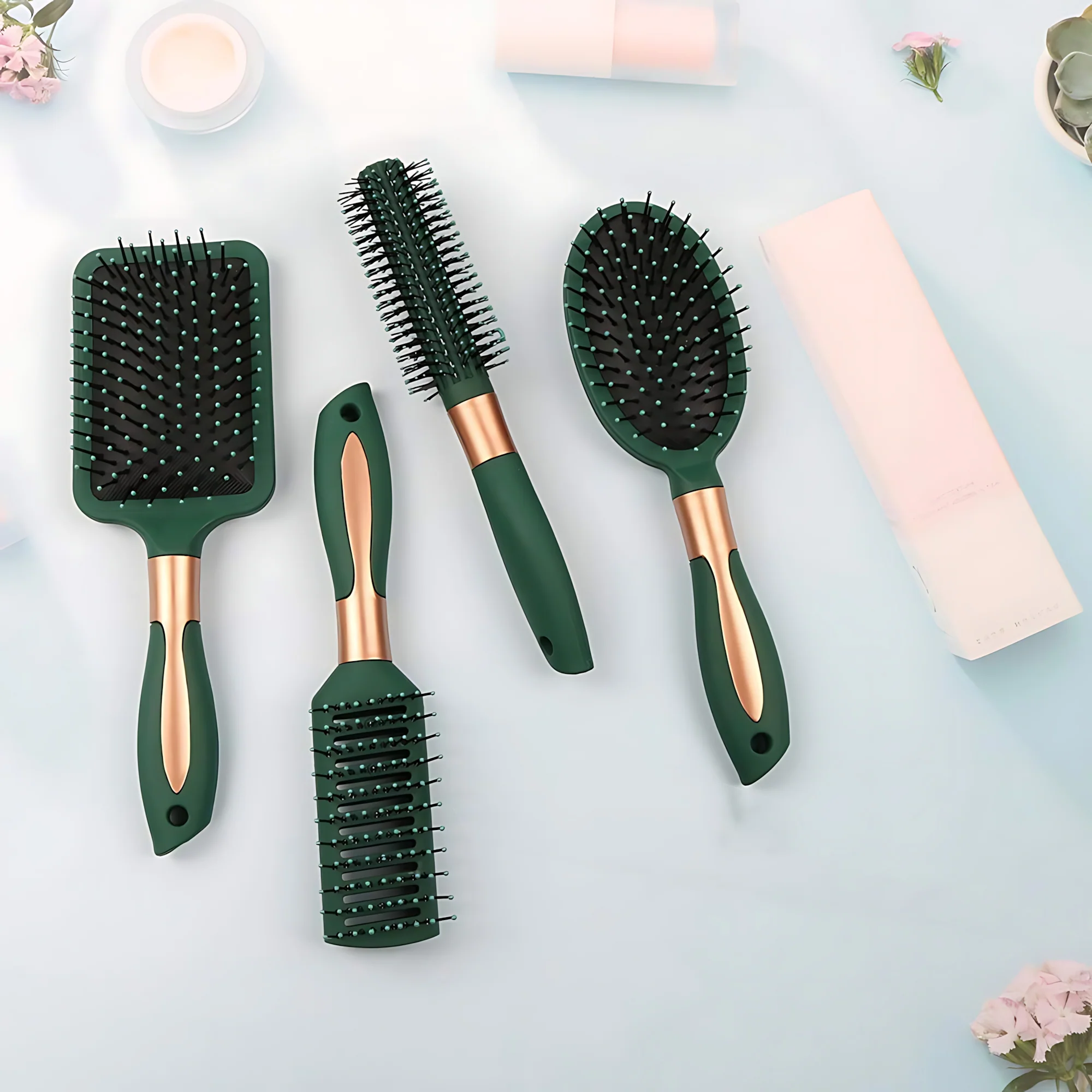 Anti-Tangle Hair Brush & Comb Set – 4 Pcs Paddle Hair Brush Kit for Wet & Dry Hair - Image 15