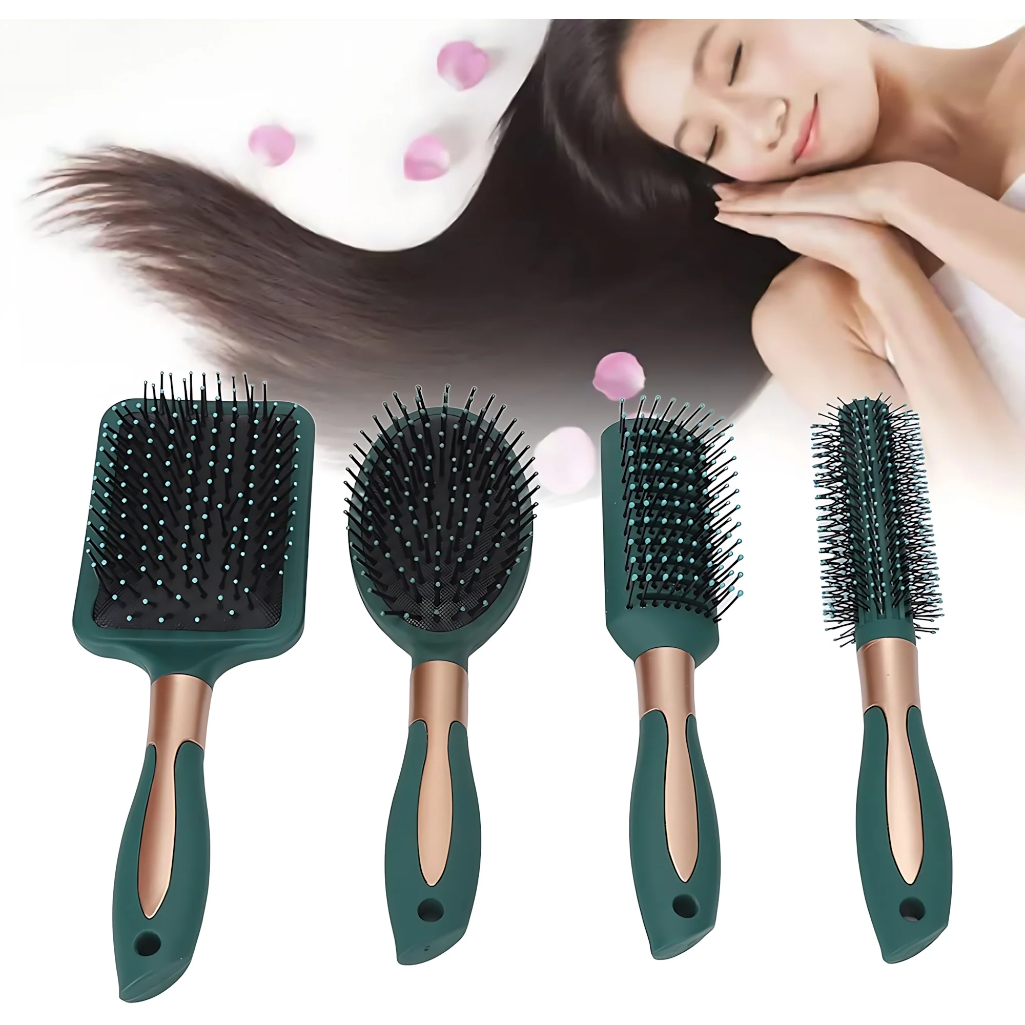 Anti-Tangle Hair Brush & Comb Set – 4 Pcs Paddle Hair Brush Kit for Wet & Dry Hair - Image 4