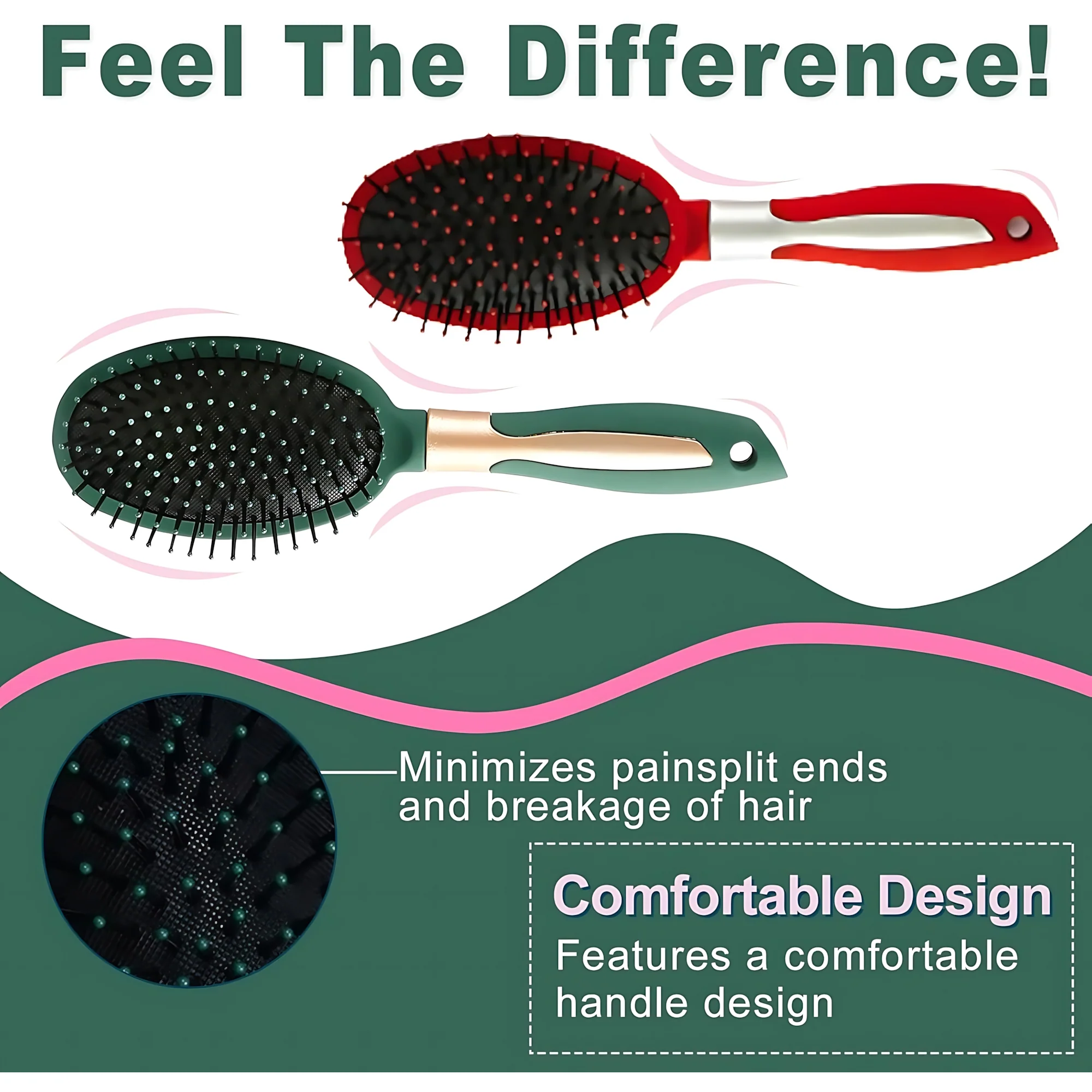 Anti-Tangle Hair Brush & Comb Set – 4 Pcs Paddle Hair Brush Kit for Wet & Dry Hair - Image 7