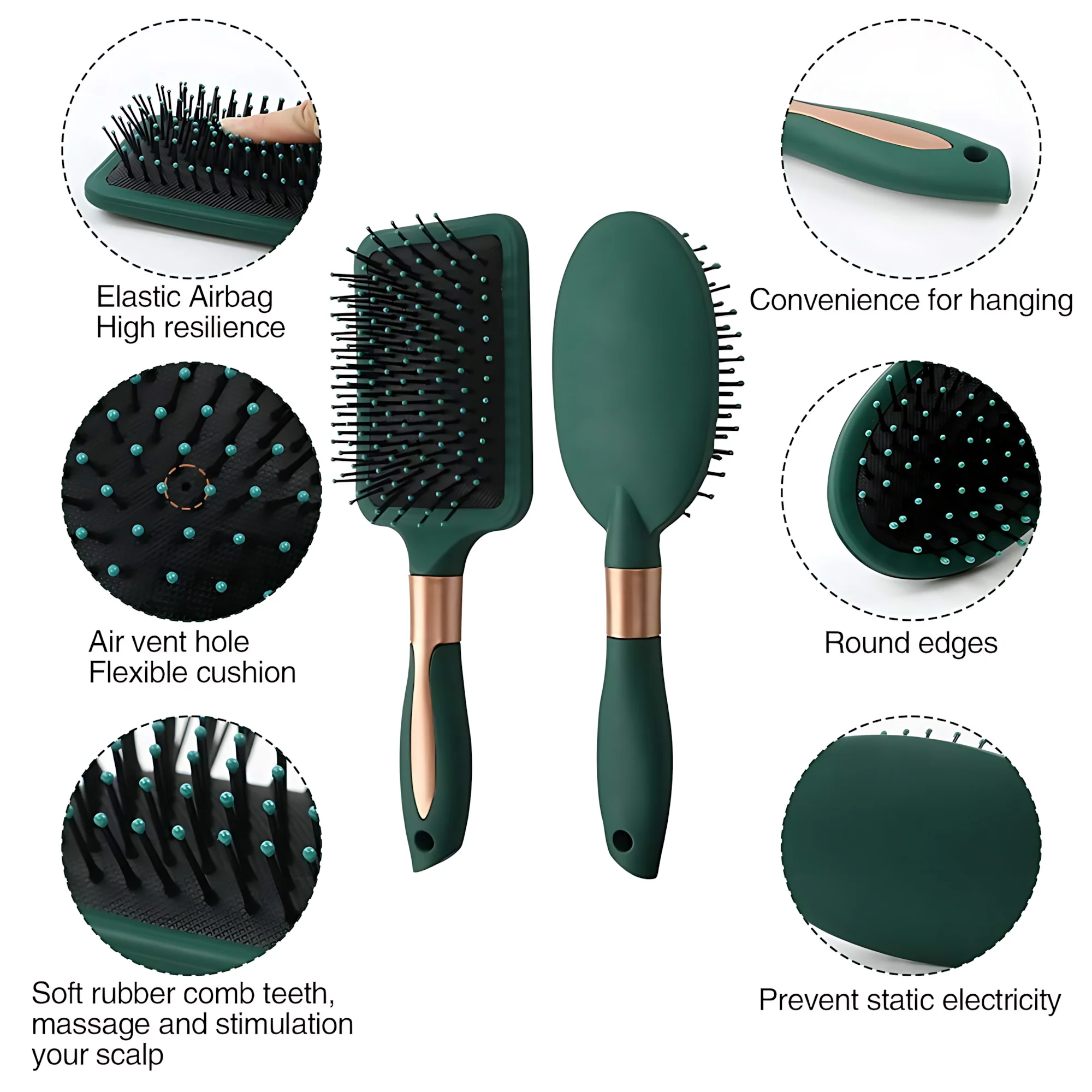 Anti-Tangle Hair Brush & Comb Set – 4 Pcs Paddle Hair Brush Kit for Wet & Dry Hair - Image 9