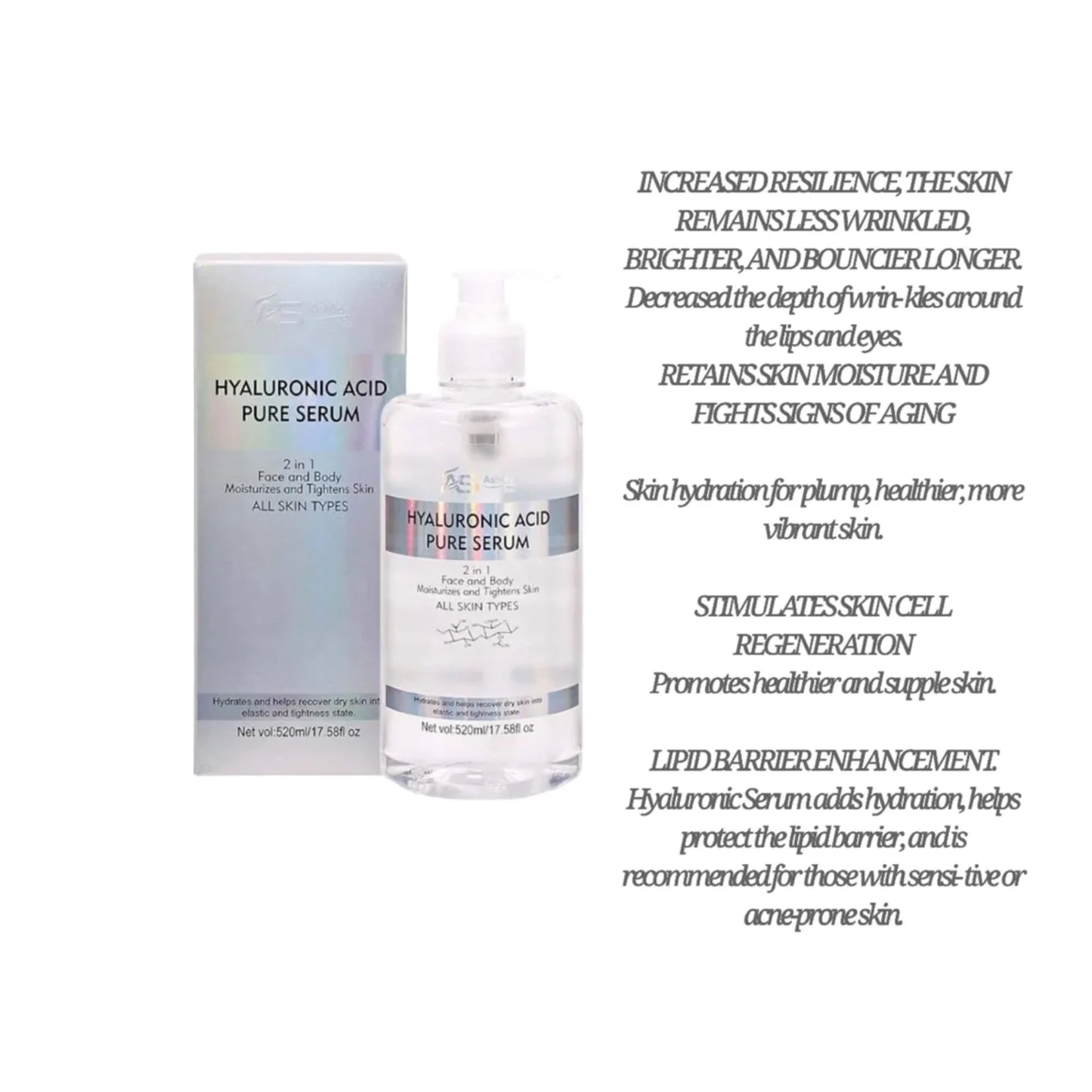 Ashley Shine Hyaluronic Acid Pure Serum 2 in 1 Face & Body - 520ml (Original) - Image 3