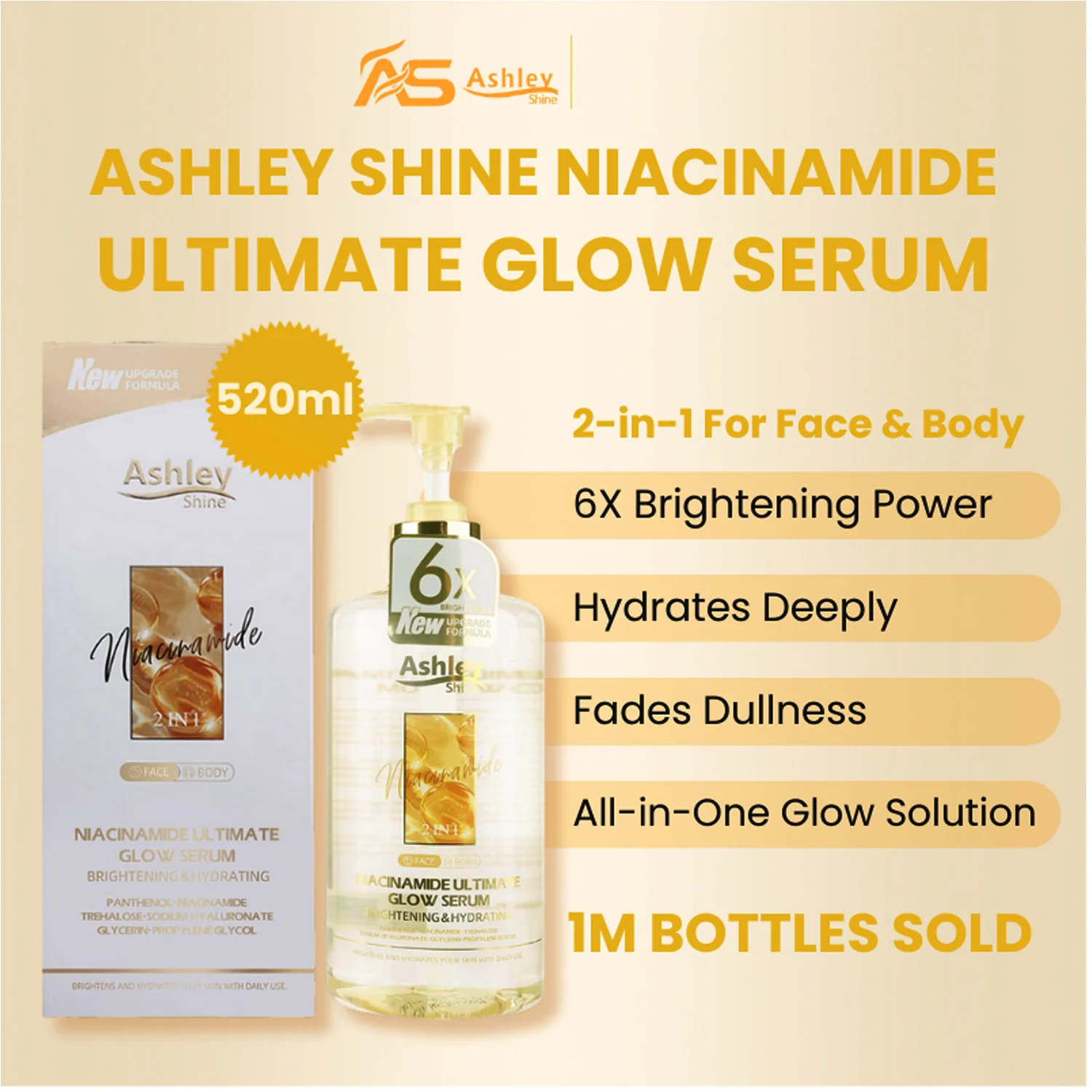 Ashley Shine Niacinamide Ultimate Glow Serum 2 in 1 (Face & Body) - 520ml - Image 4