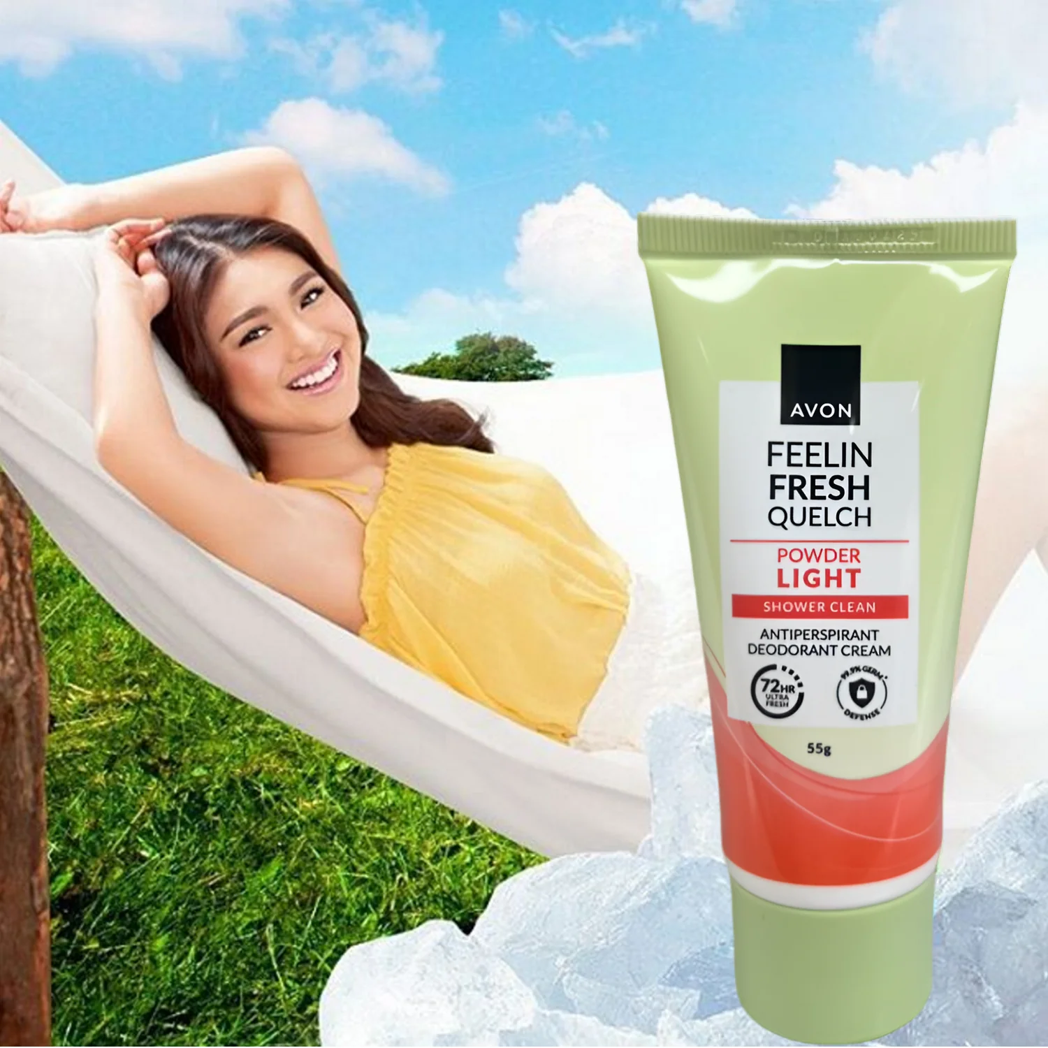 Avon Feelin Fresh Quelch Powder Light Anti-Perspirant Deo Cream - 55g - Image 2