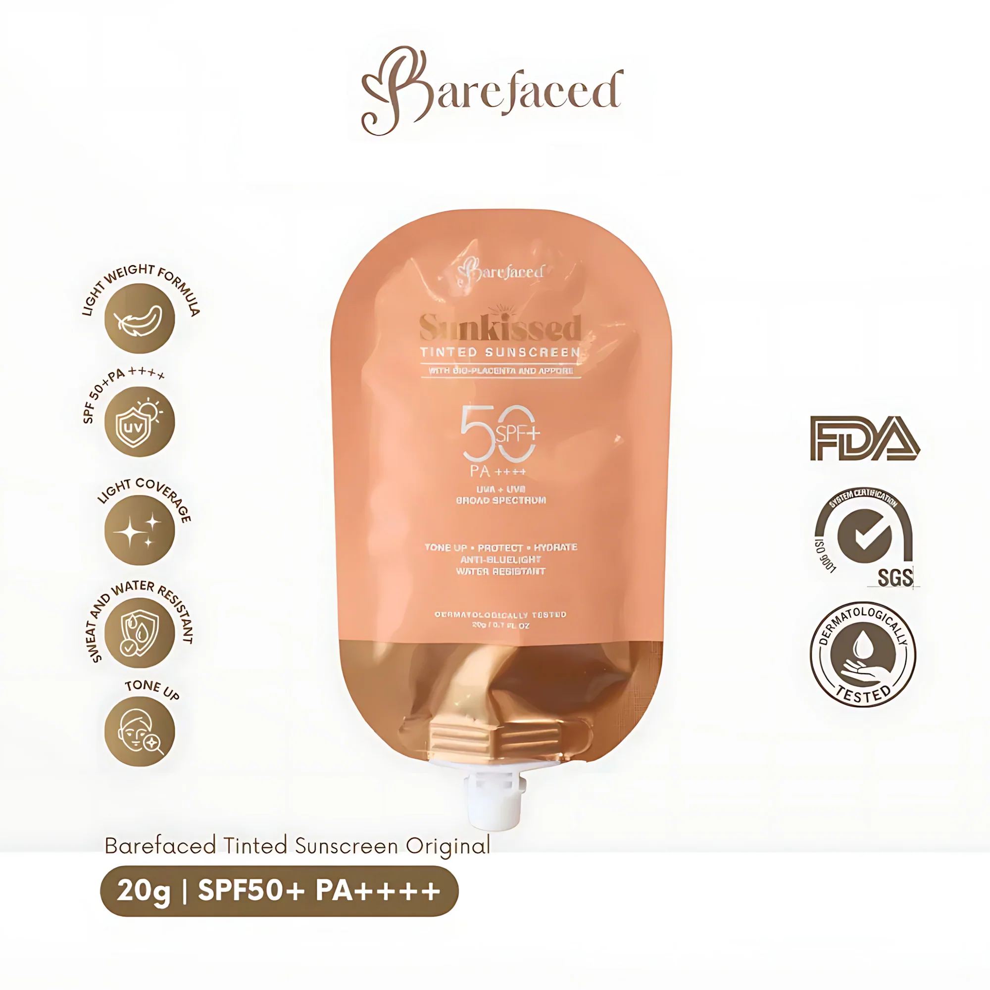 Barefaced Sunkissed Tinted Sunscreen SPF 50+ PA++++ – 20g Sachet - Image 2