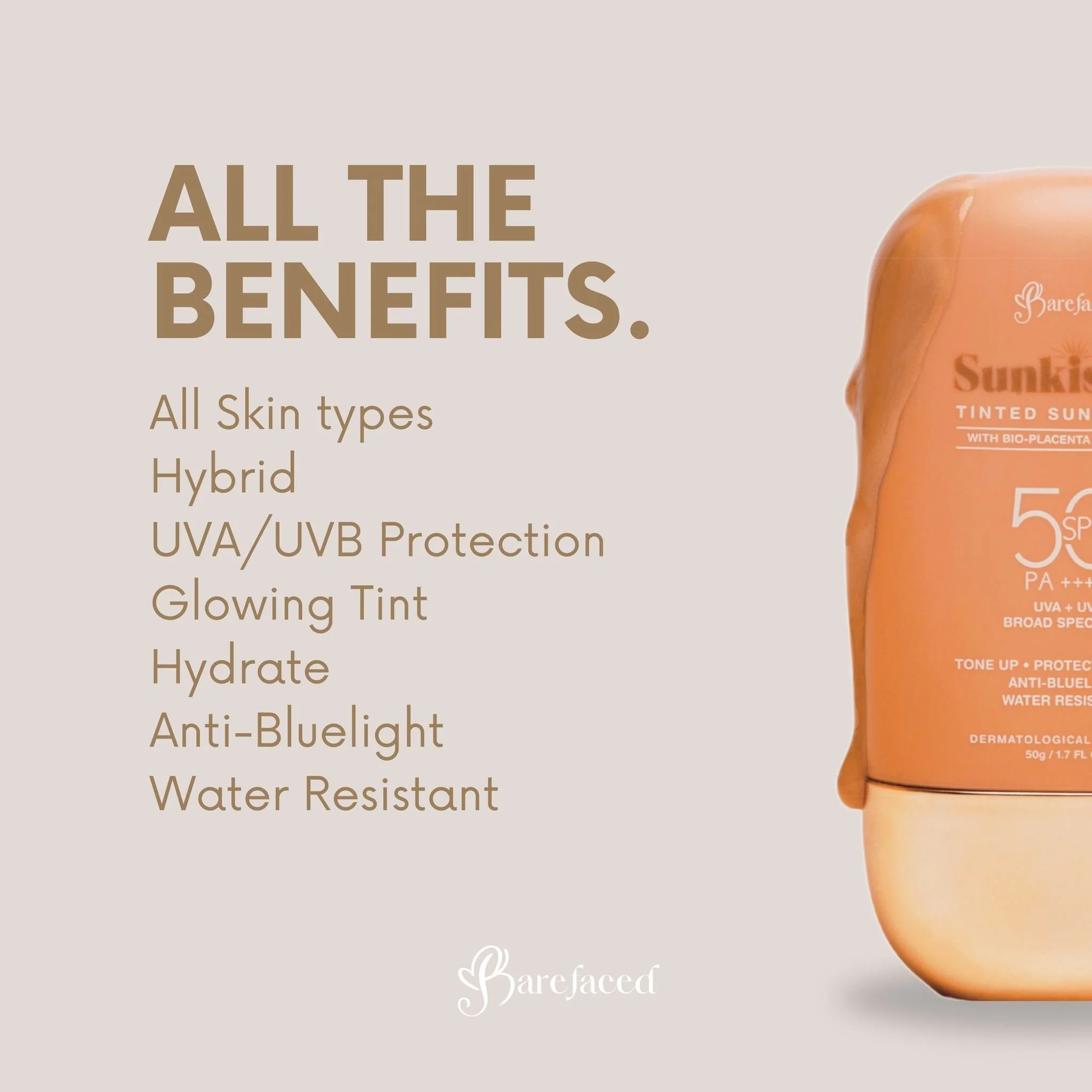 Barefaced Sunkissed Tinted Sunscreen SPF50+ PA+++ 50g - Image 4