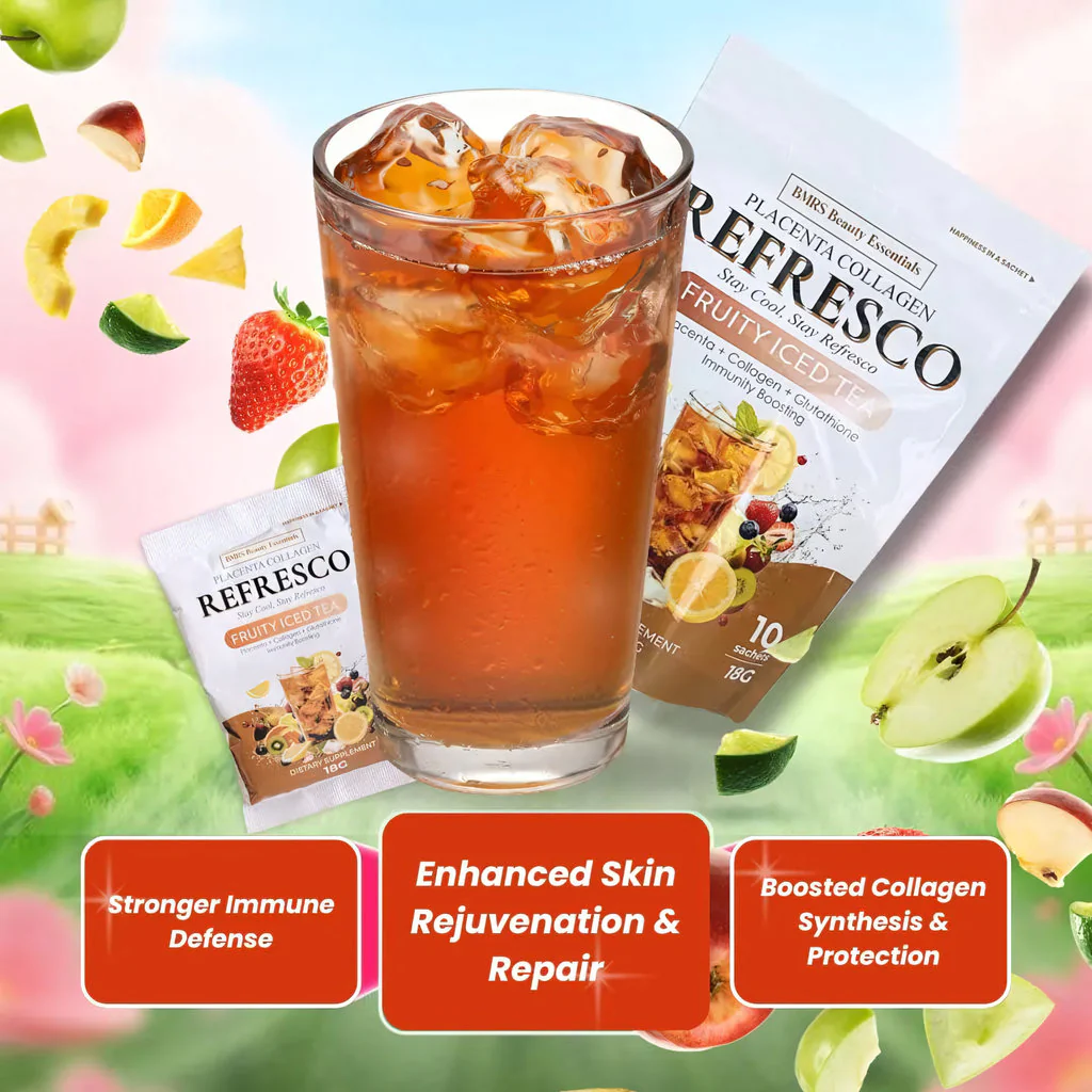 BMRS Beauty Essentials Placenta Collagen Refresco – Fruity Iced Tea (180g | 10 Sachets) - Image 10