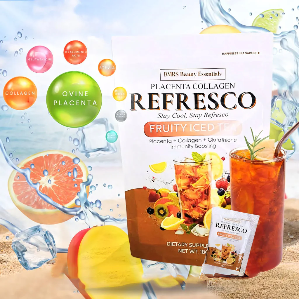 BMRS Beauty Essentials Placenta Collagen Refresco – Fruity Iced Tea (180g | 10 Sachets) - Image 6