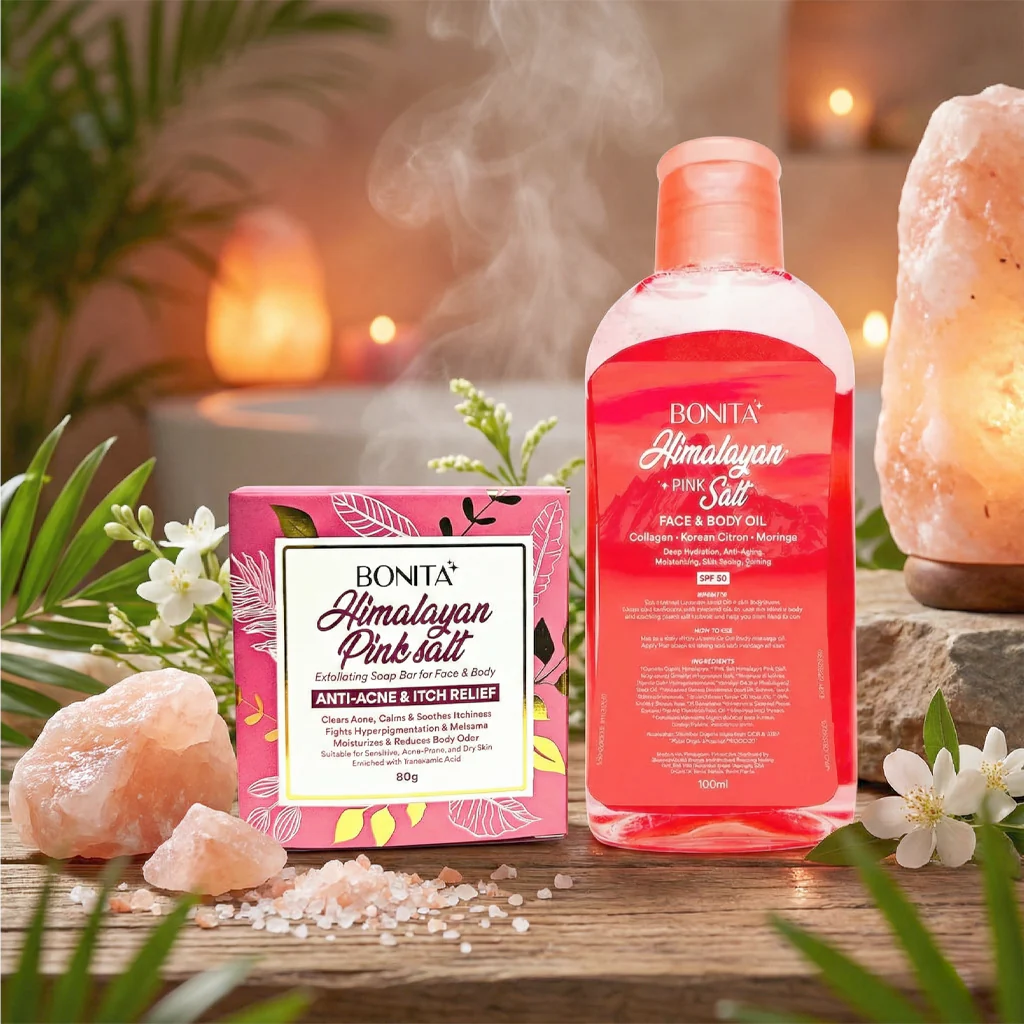 Bonita Himalayan Pink Salt Glow Duo – Combo Pack (Soap Bar 80g + Face & Body Oil SPF 30) - Image 5