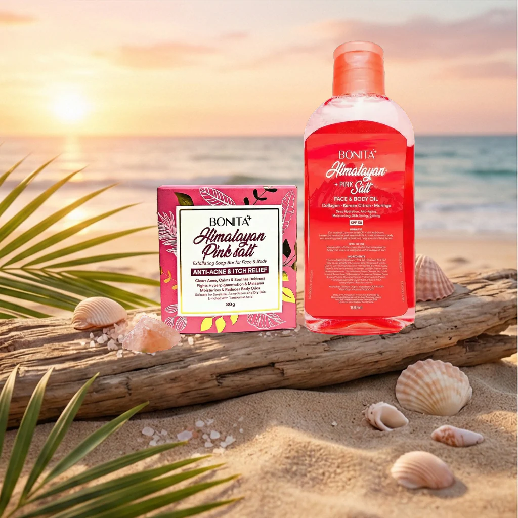 Bonita Himalayan Pink Salt Glow Duo – Combo Pack (Soap Bar 80g + Face & Body Oil SPF 30) - Image 7