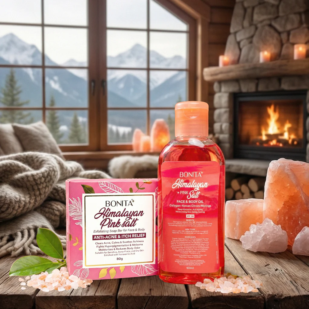 Bonita Himalayan Pink Salt Glow Duo – Combo Pack (Soap Bar 80g + Face & Body Oil SPF 30)