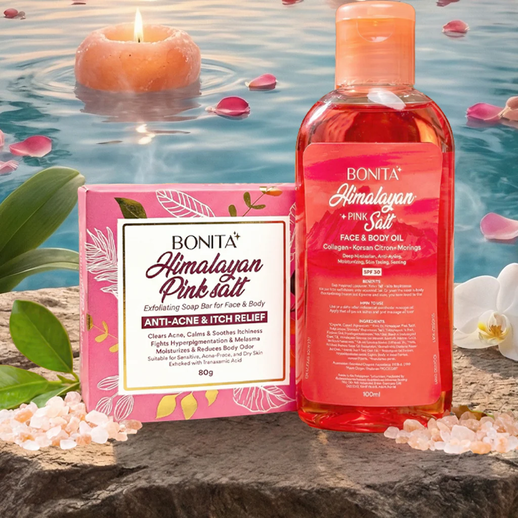 Bonita Himalayan Pink Salt Glow Duo – Combo Pack (Soap Bar 80g + Face & Body Oil SPF 30) - Image 3