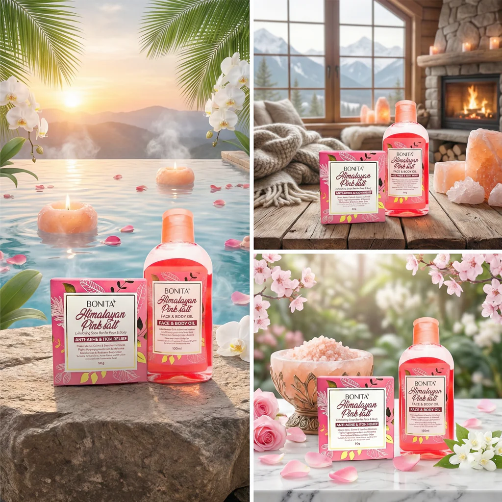 Bonita Himalayan Pink Salt Glow Duo – Combo Pack (Soap Bar 80g + Face & Body Oil SPF 30) - Image 4