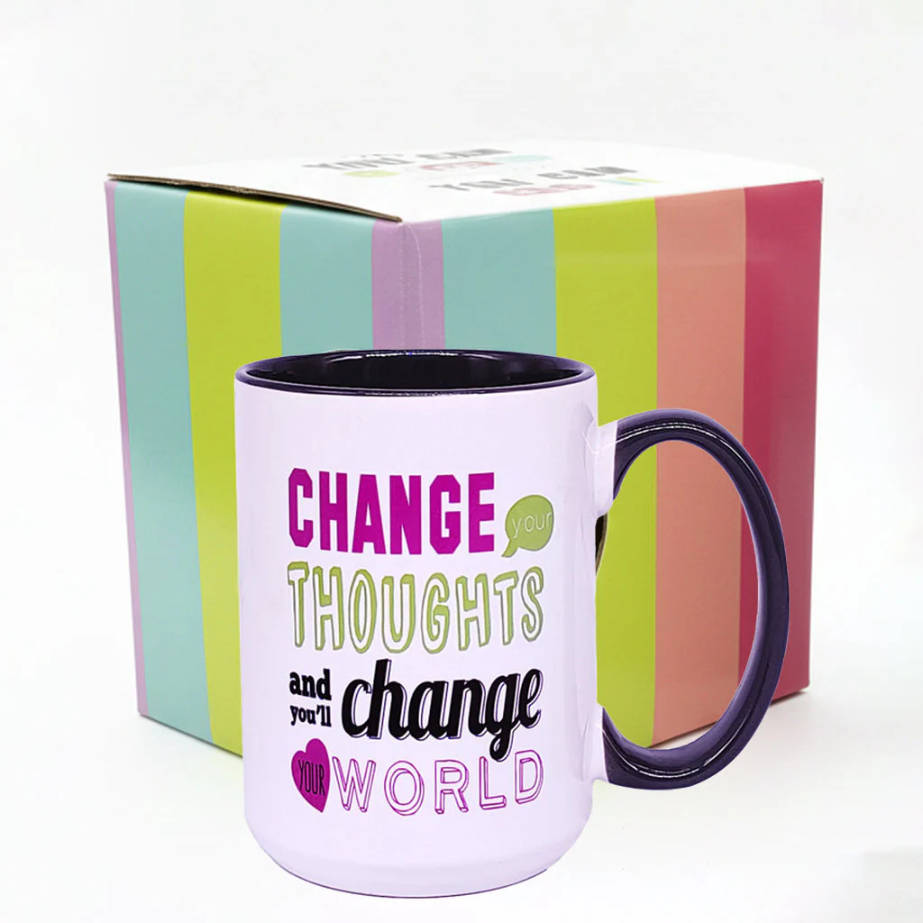 CHANGE THOUGHTS CHANGE WORLD Ceramic Mug In Gift Box - With Free Gift Wrap - Image 3