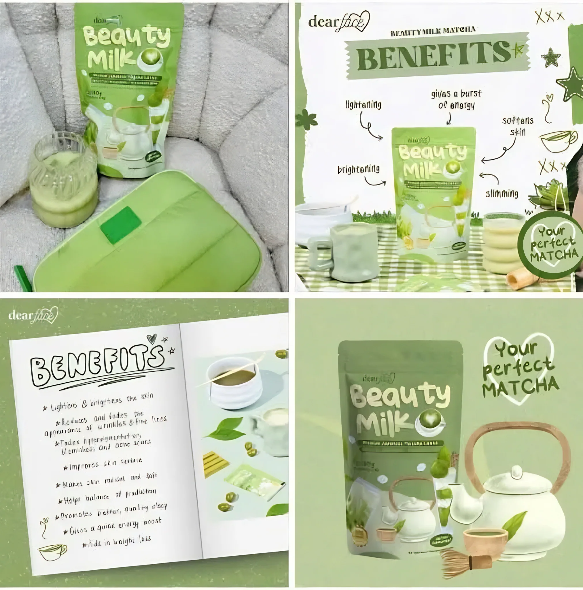 Dear Face Beauty Milk Premium Japanese Matcha Latte Drink - 180g - Image 4