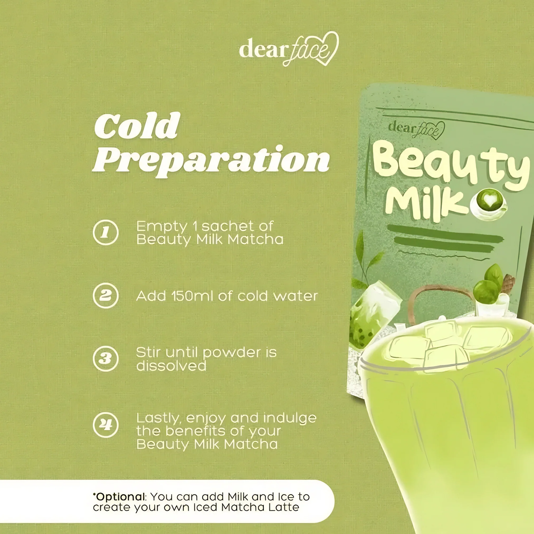 Dear Face Beauty Milk Premium Japanese Matcha Latte Drink - 180g - Image 6