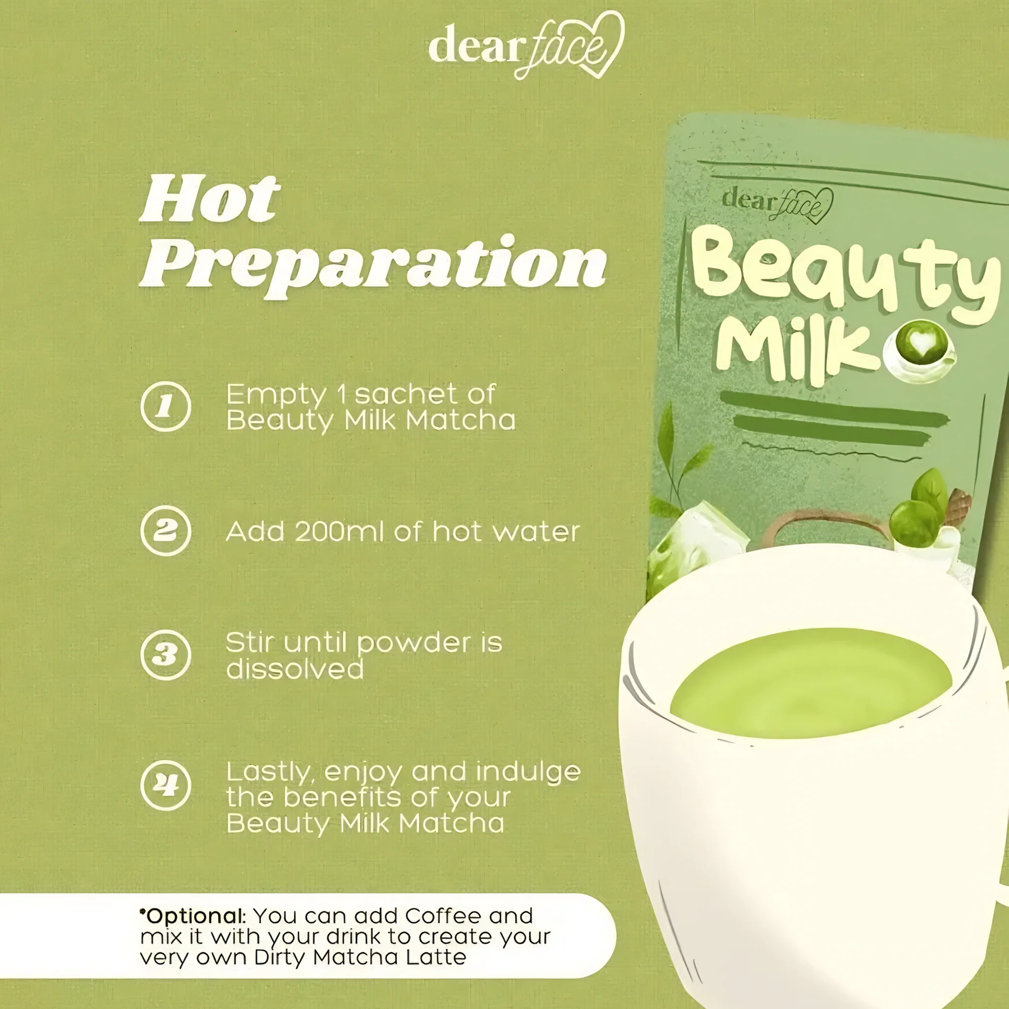 Dear Face Beauty Milk Premium Japanese Matcha Latte Drink - 180g - Image 7