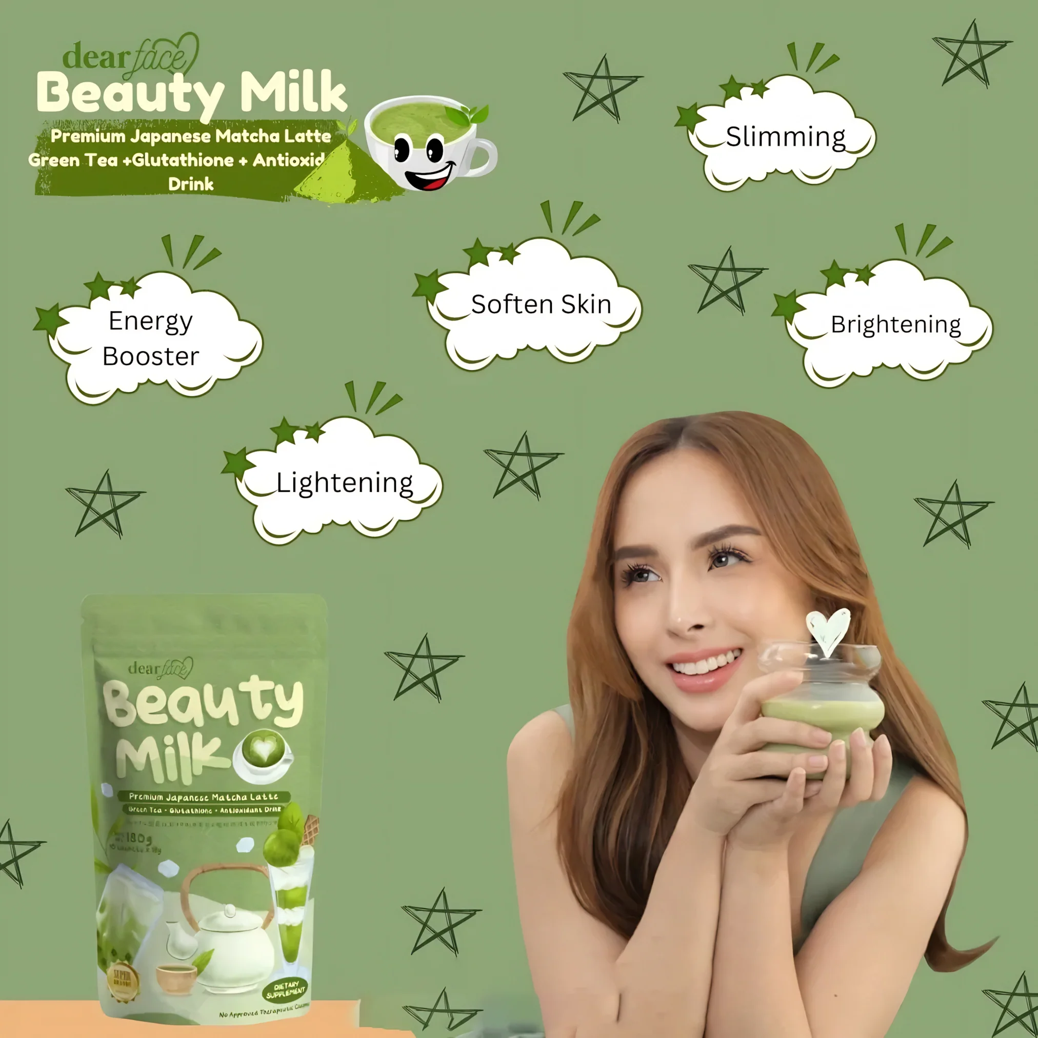 Dear Face Beauty Milk Premium Japanese Matcha Latte Drink - 180g - Image 9