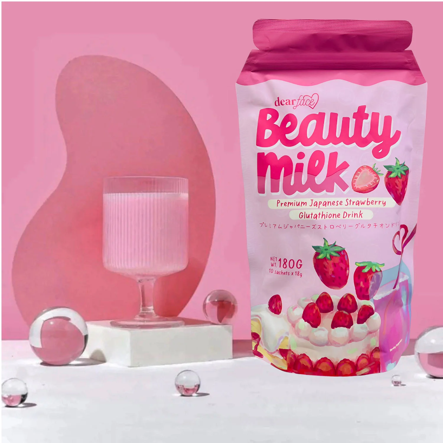 Dear Face Beauty Milk Premium Japanese Strawberry Drink - 180g - Image 3