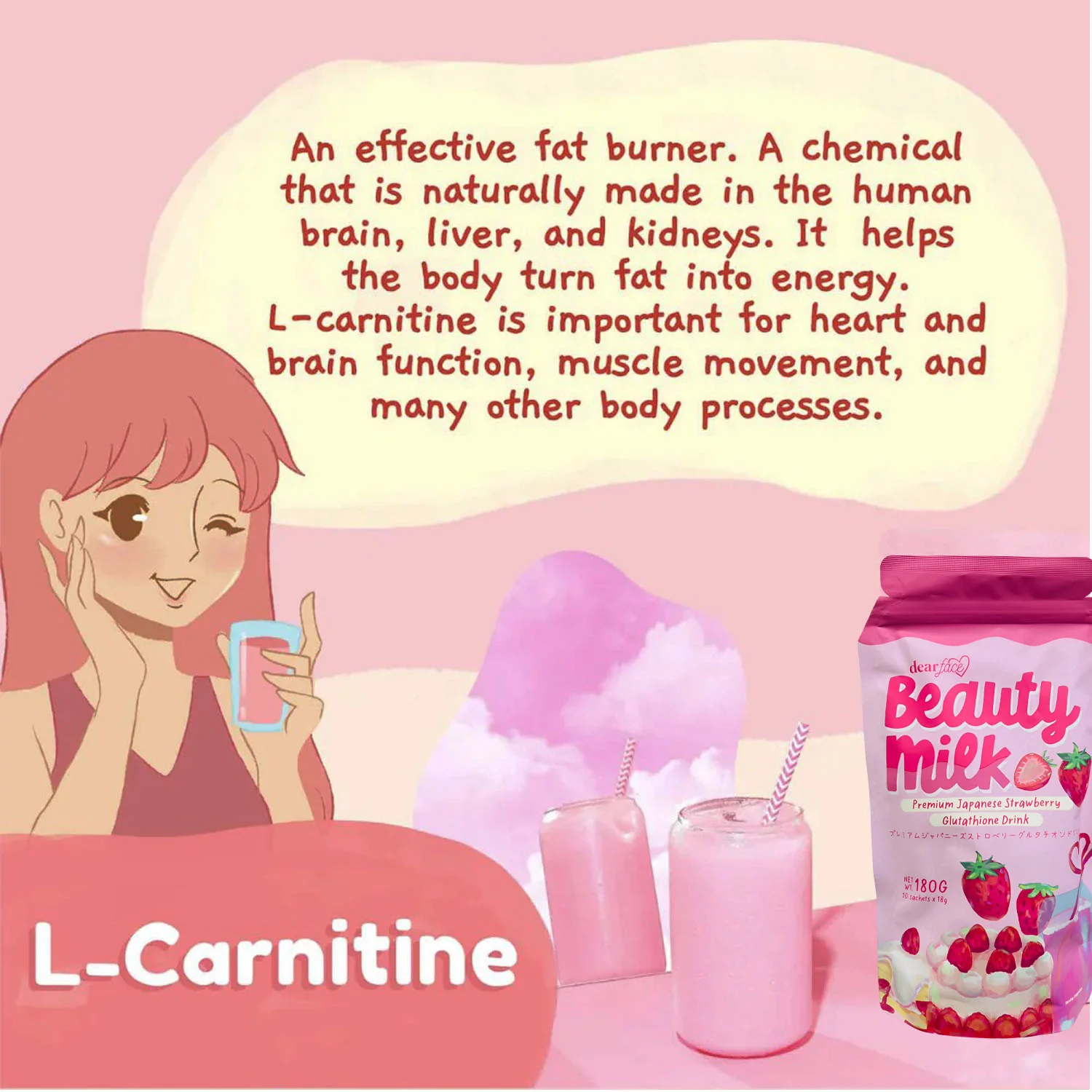 Dear Face Beauty Milk Premium Japanese Strawberry Drink - 180g - Image 5