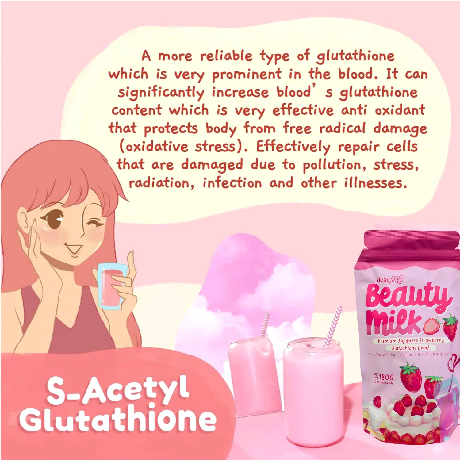 Dear Face Beauty Milk Premium Japanese Strawberry Drink - 180g - Image 7