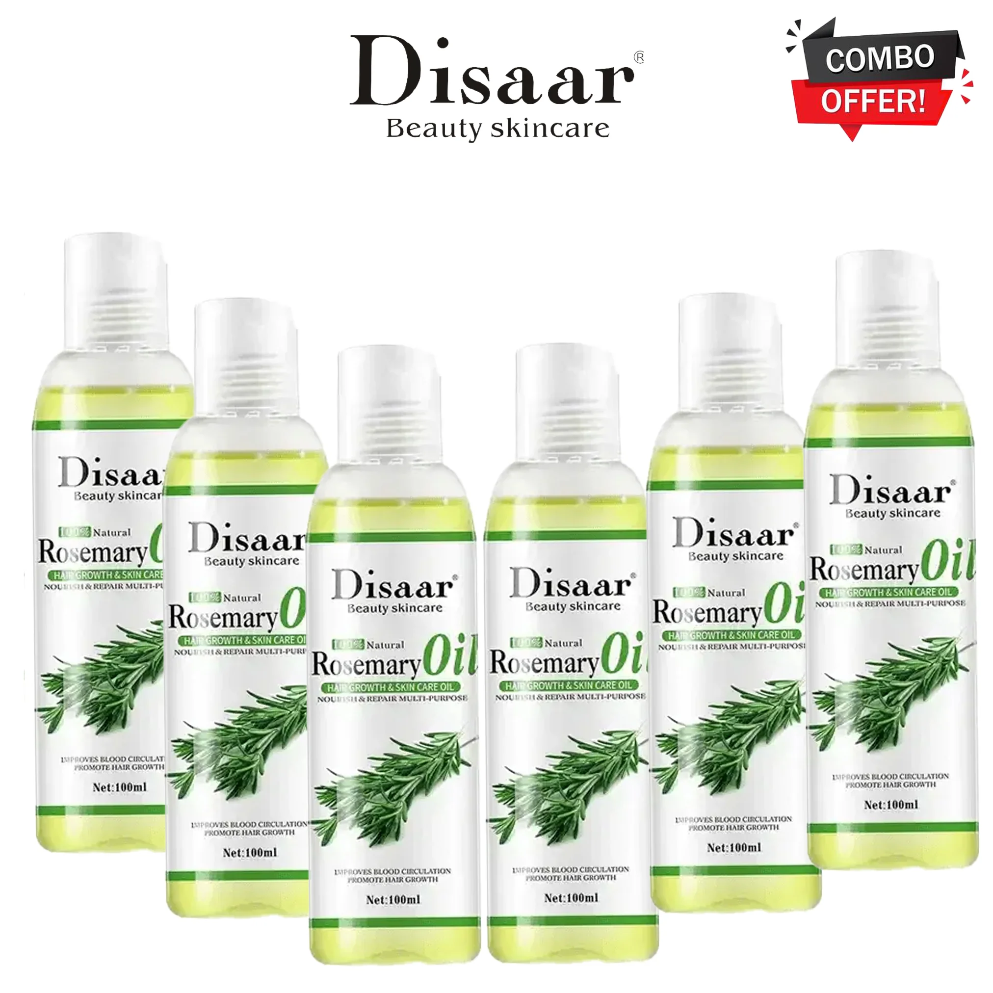 Disaar 100% Natural Rosemary Hair Growth & Skin Care Oil – 6 Pack Combo (100ml each) - Image 2