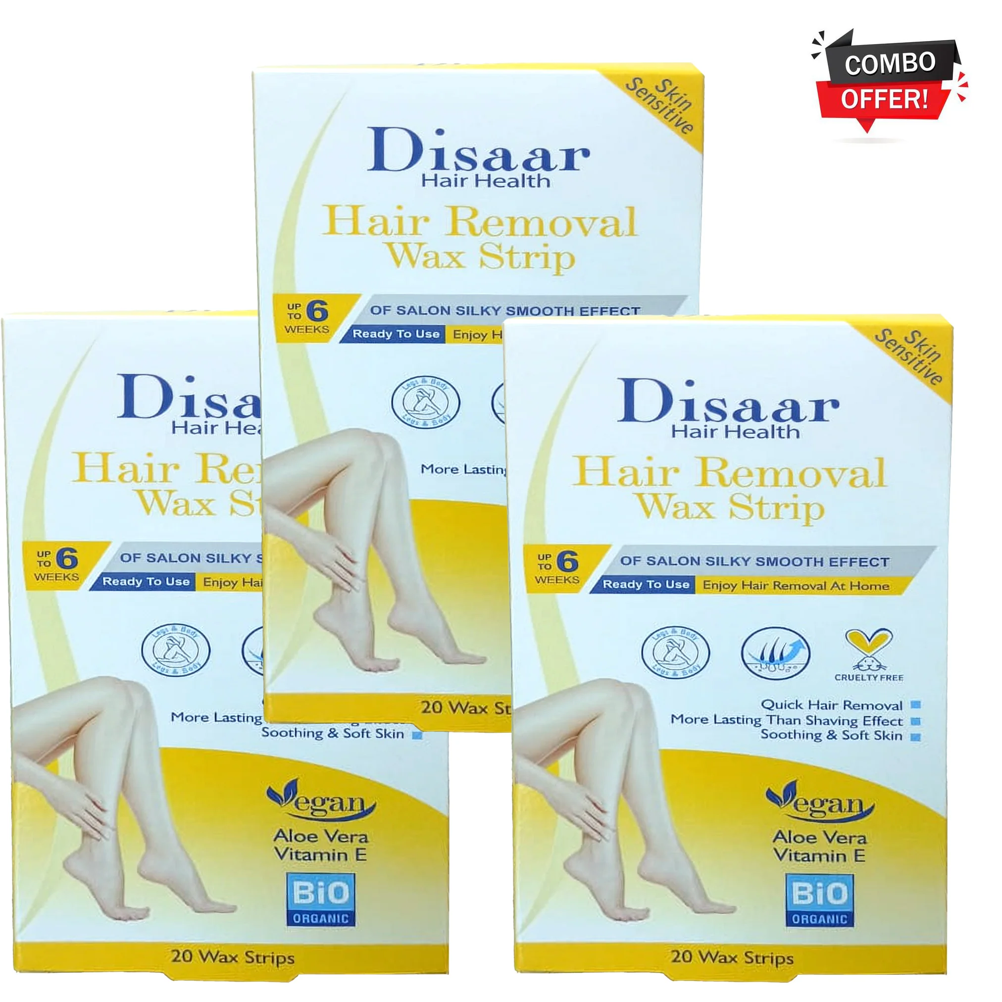 Disaar Hair Health Hair Removal Wax Strips – Sensitive Skin (20 Strips × 3 Packs Combo) - Image 2