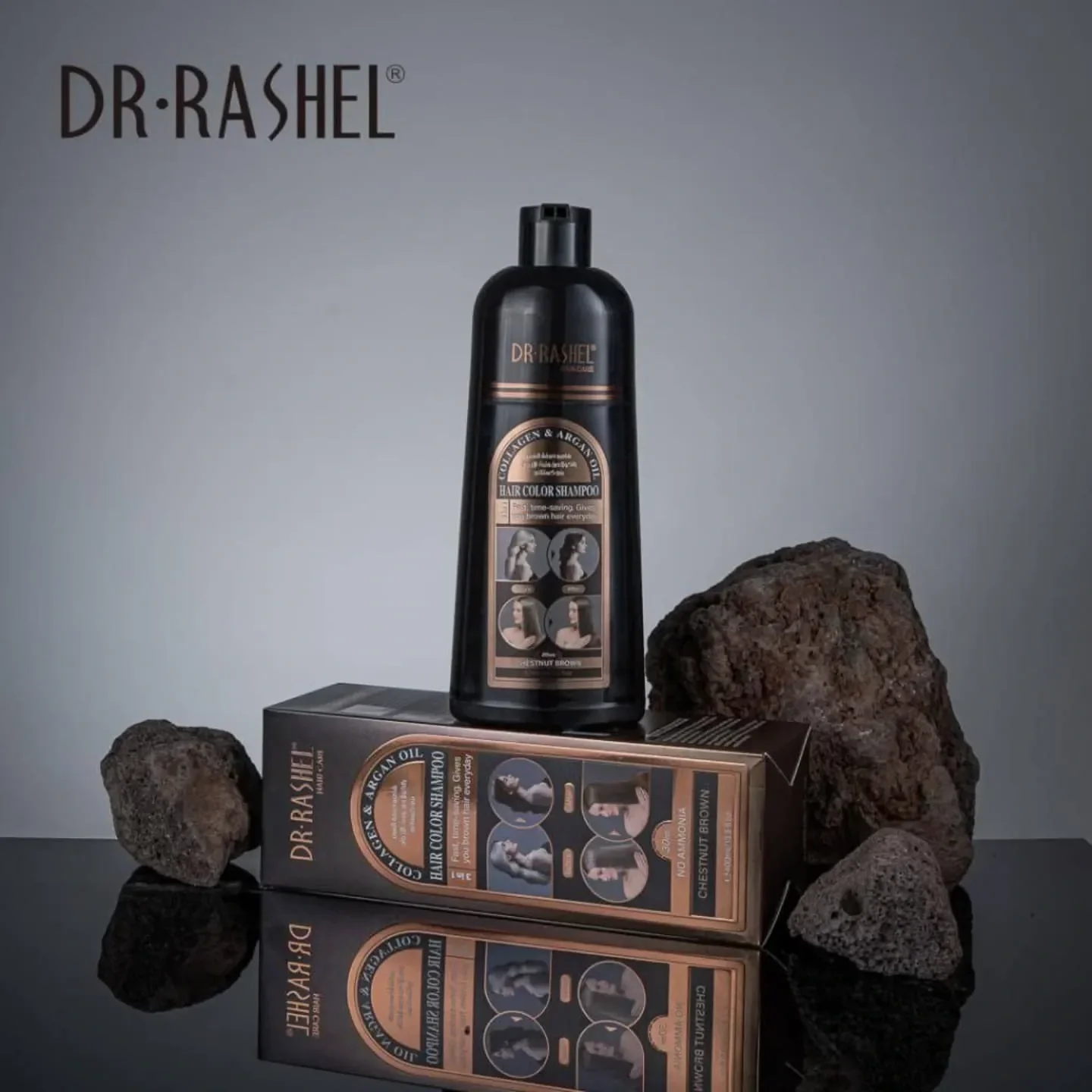 Dr. Rashel Collagen & Argan Oil Hair Color Shampoo – Chestnut Brown (400ml) - Image 3