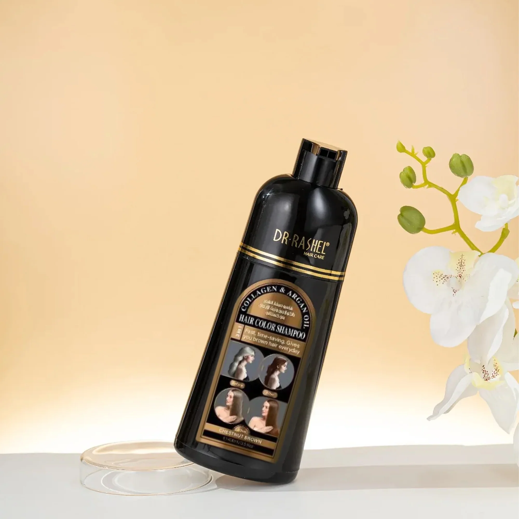 Dr. Rashel Collagen & Argan Oil Hair Color Shampoo – Chestnut Brown (400ml) - Image 5