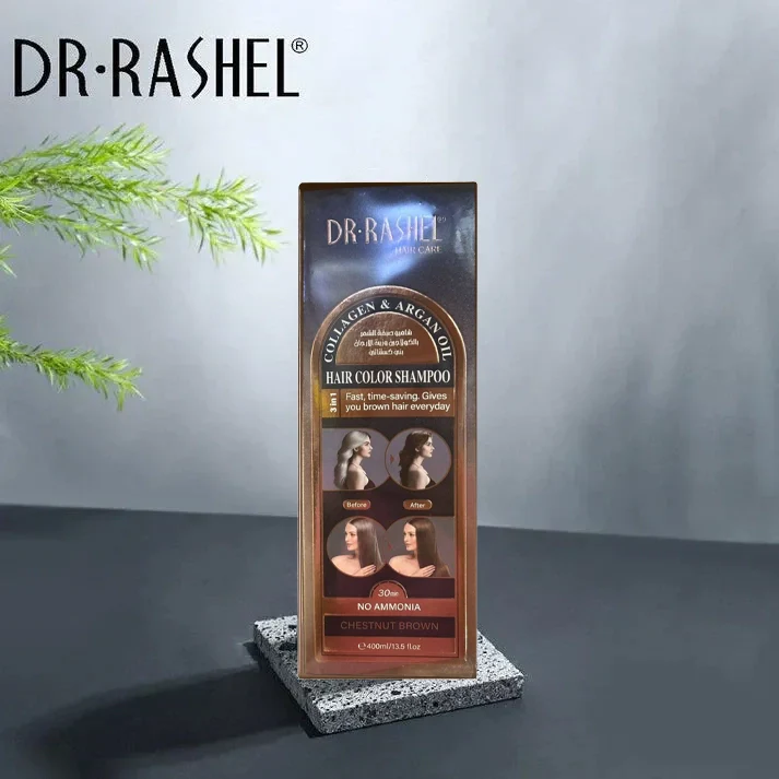 Dr. Rashel Collagen & Argan Oil Hair Color Shampoo – Chestnut Brown (400ml) - Image 8