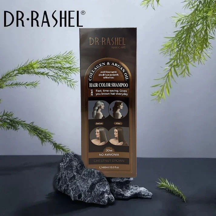 Dr. Rashel Collagen & Argan Oil Hair Color Shampoo – Chestnut Brown (400ml) - Image 9