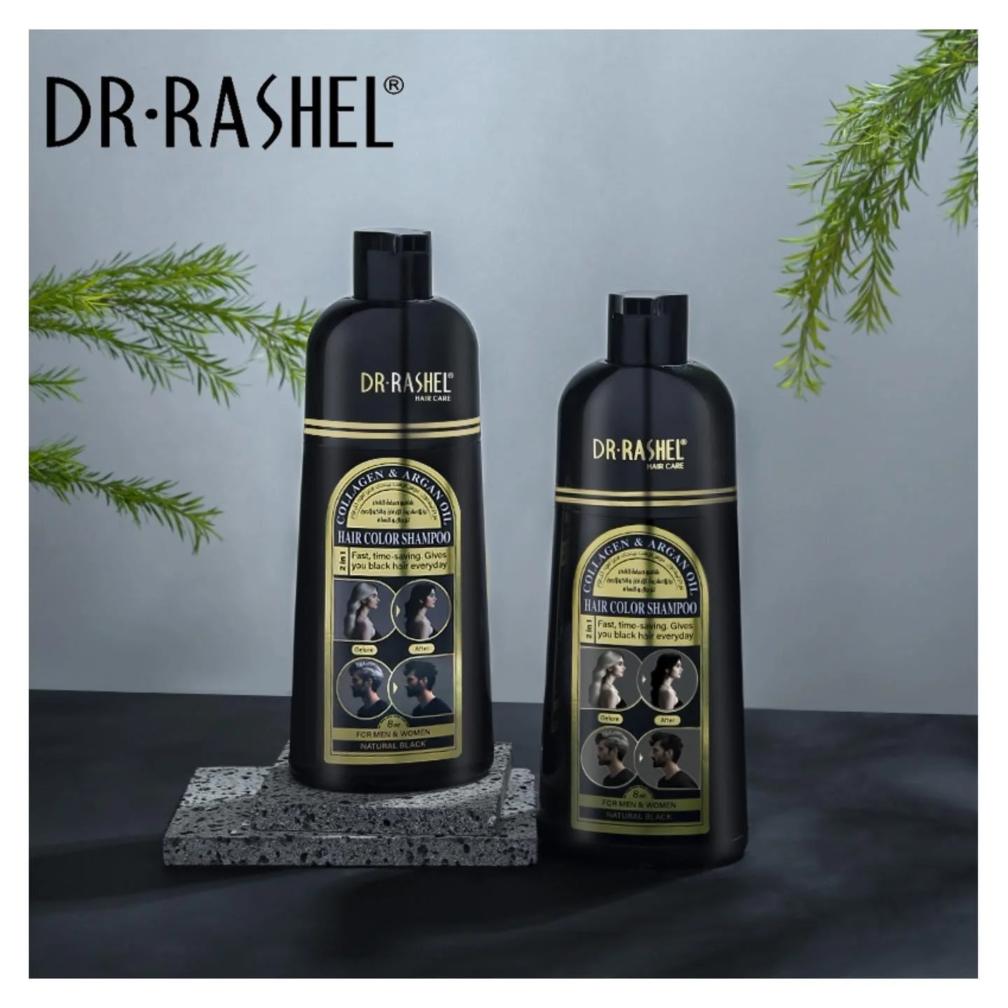Dr.Rashel Collagen & Argan Oil Hair Color Shampoo Natural Black - 400ml - Image 2