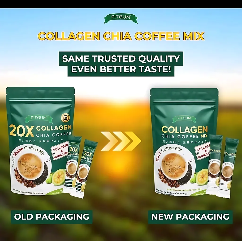 Fitgum Collagen Chia 11 in 1 Shape Coffee Mix – 12g x 10 Sachets - Image 6