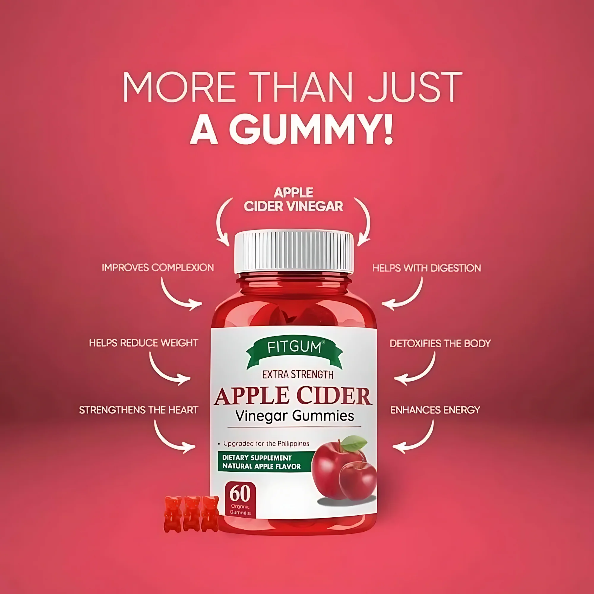 Fitgum Extra Strength Apple Cider Vinegar Gummies – 60 Organic Gummies (3pcs Combo Pack) - Image 10
