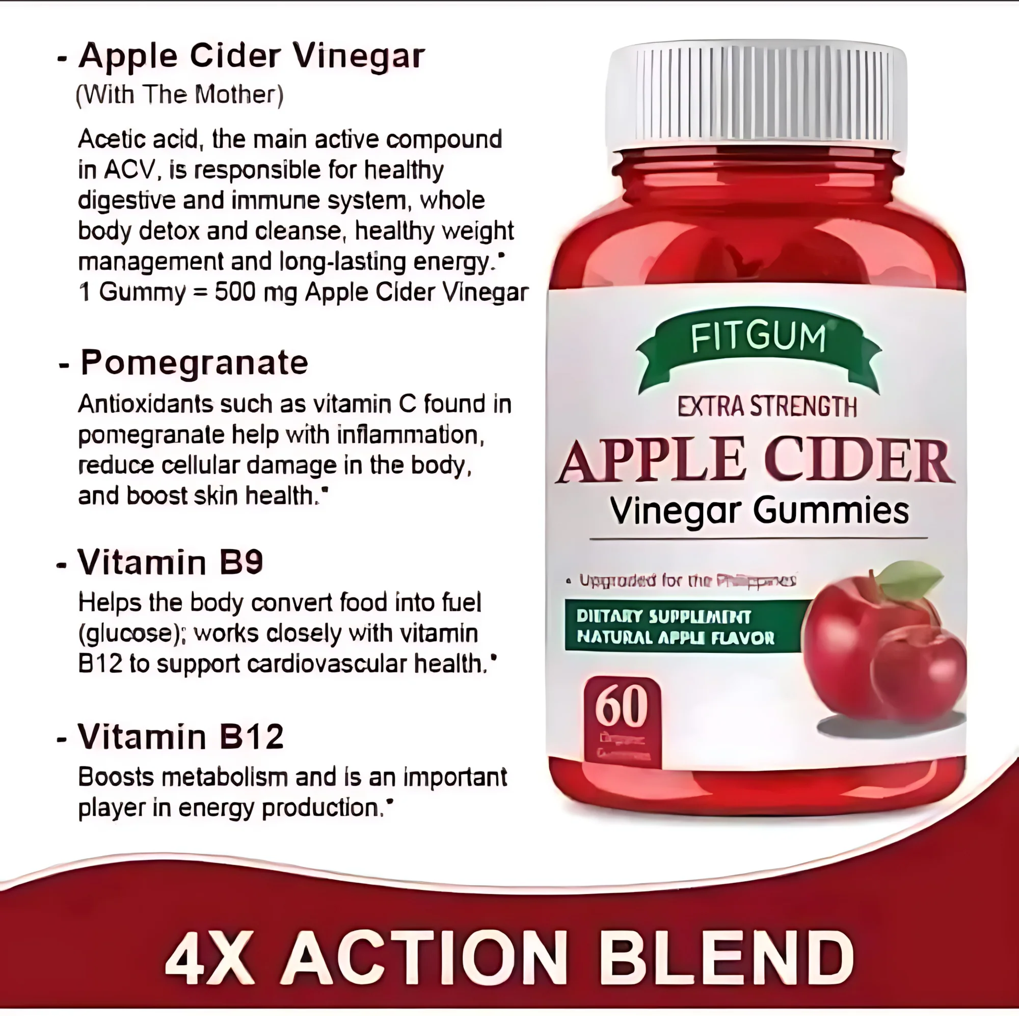 Fitgum Extra Strength Apple Cider Vinegar Gummies – 60 Organic Gummies (3pcs Combo Pack) - Image 12