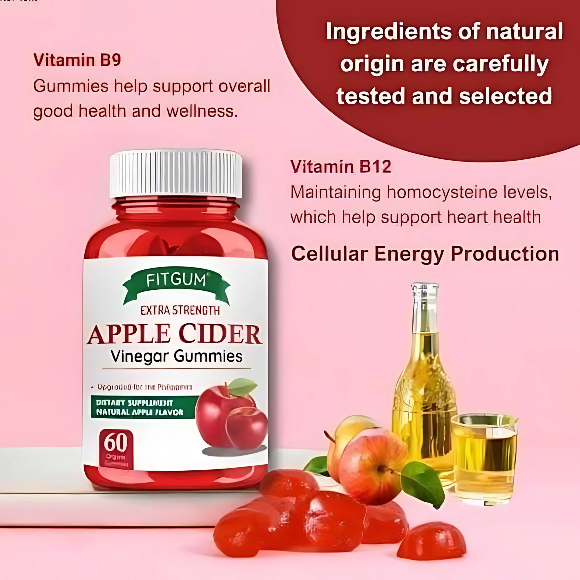 Fitgum Extra Strength Apple Cider Vinegar Gummies – 60 Organic Gummies (3pcs Combo Pack) - Image 7