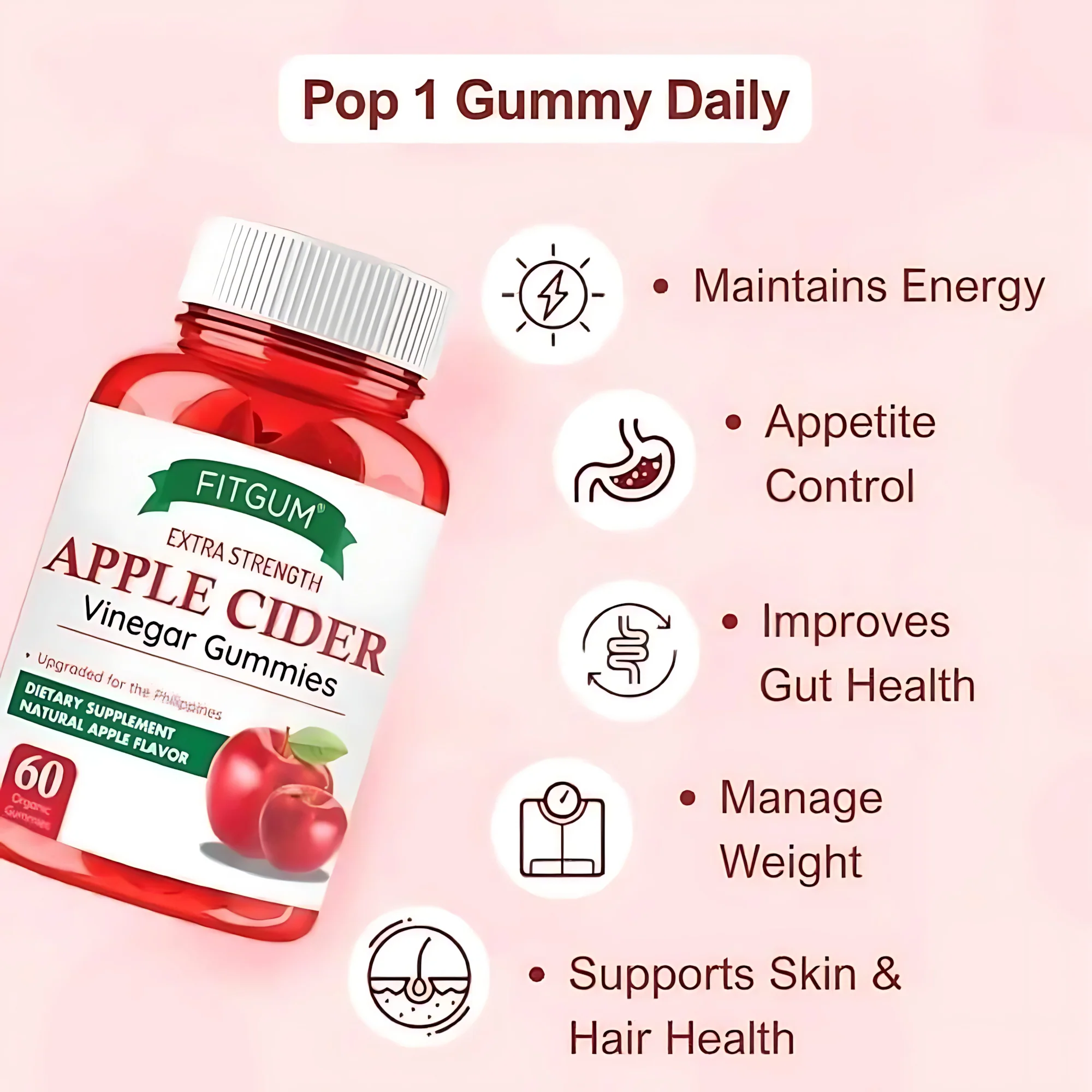 Fitgum Extra Strength Apple Cider Vinegar Gummies – 60 Organic Gummies (3pcs Combo Pack) - Image 9