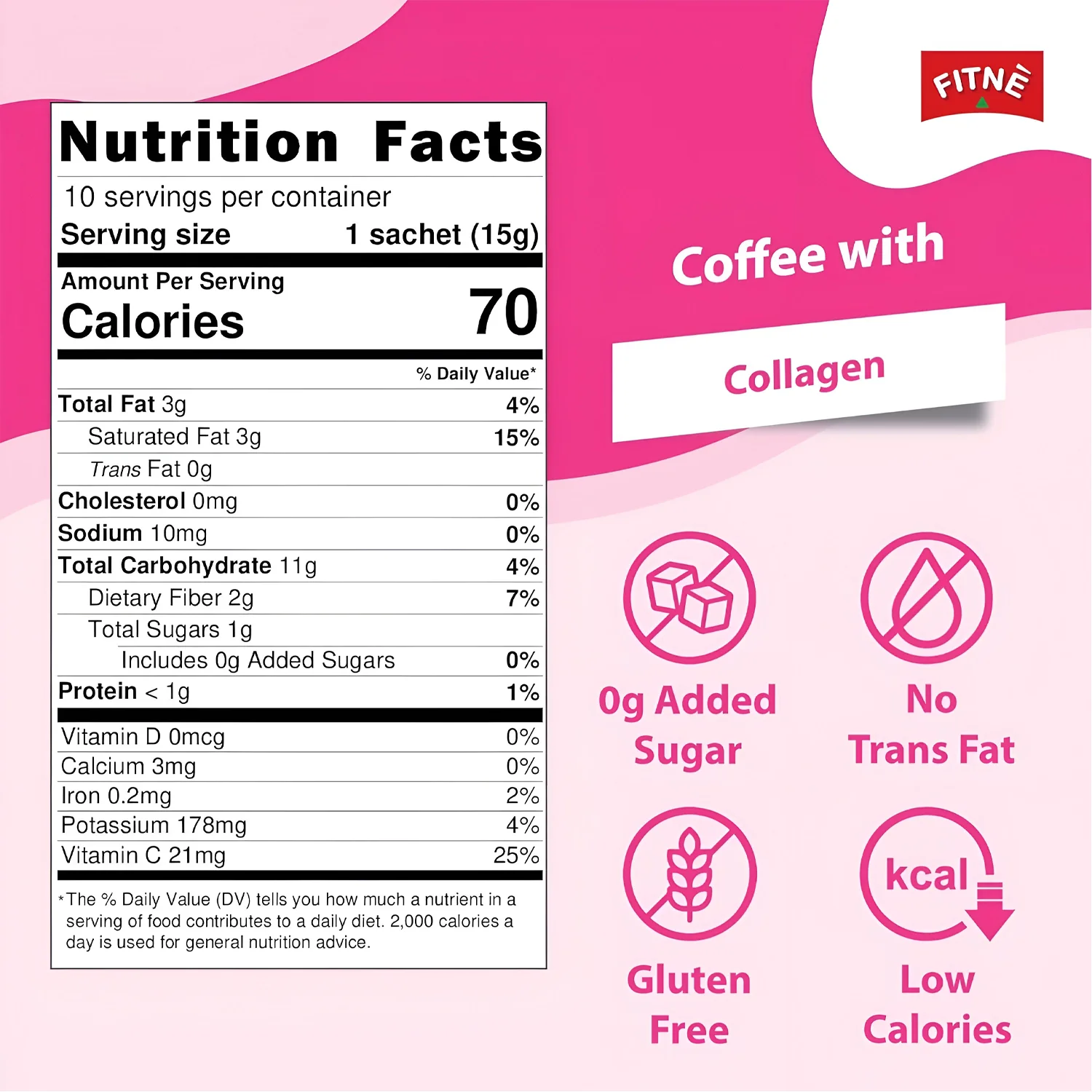 Fitne 3-in-1 Instant Coffee Mix with Collagen & Vitamin C - 15gm × 10 Sachets - Image 6