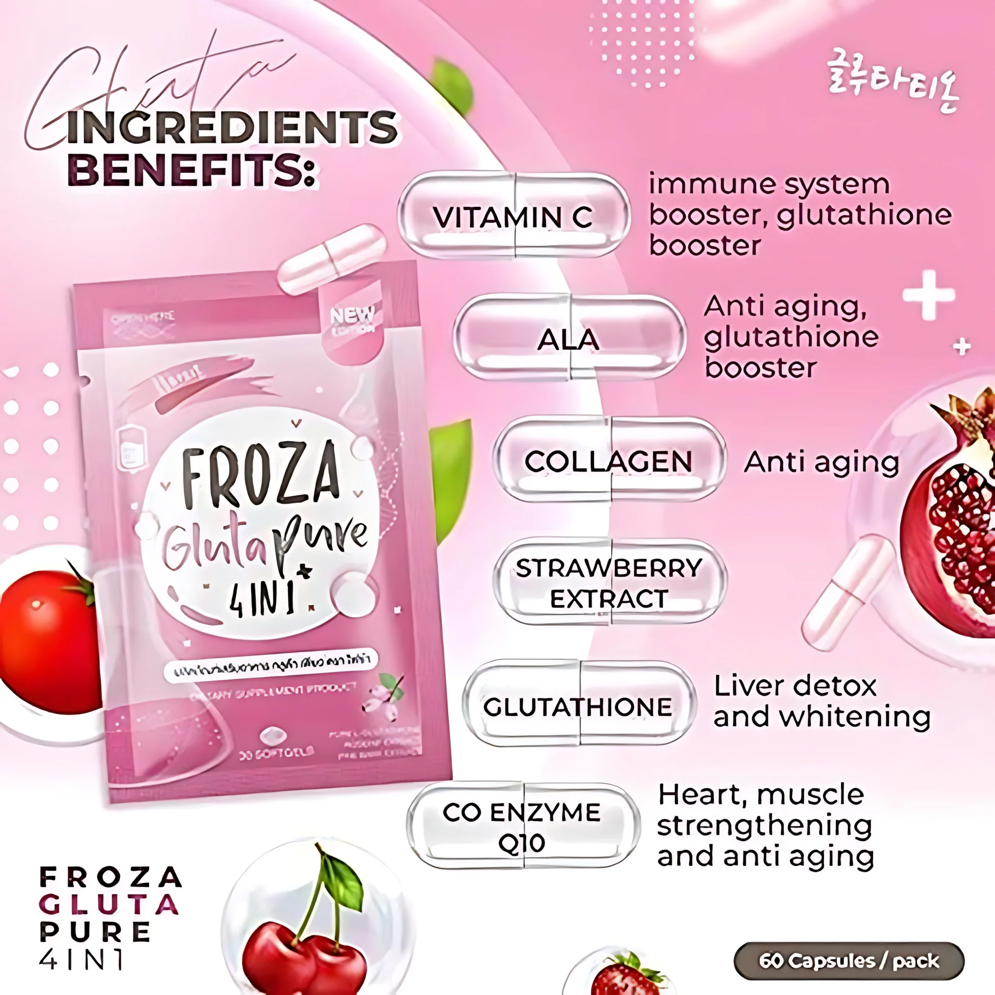 Froza Gluta Pure 4in1 Dietary Supplement – 60 Capsules (Made in Thailand) - Image 9