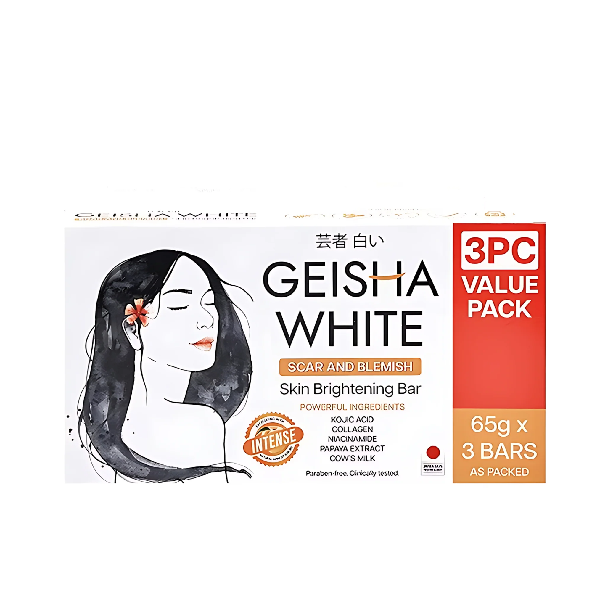 Geisha Soap White INTENSE Scar and Blemish Skin Brightening Bar – 65g x 3 - Image 7