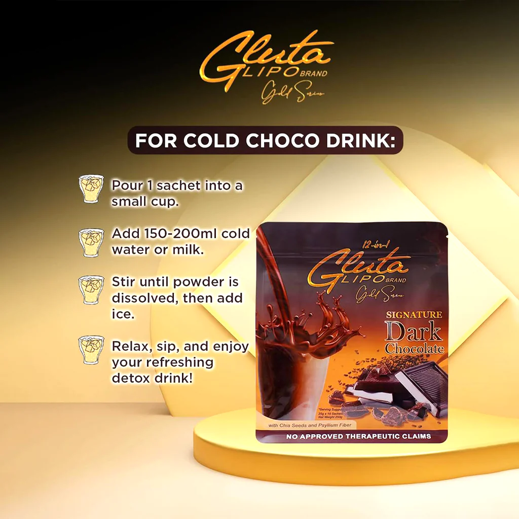 Glutalipo 12 in 1 Gluta Lipo Gold Series Signature Dark Chocolate – 25g X 10 Sachets - Image 5