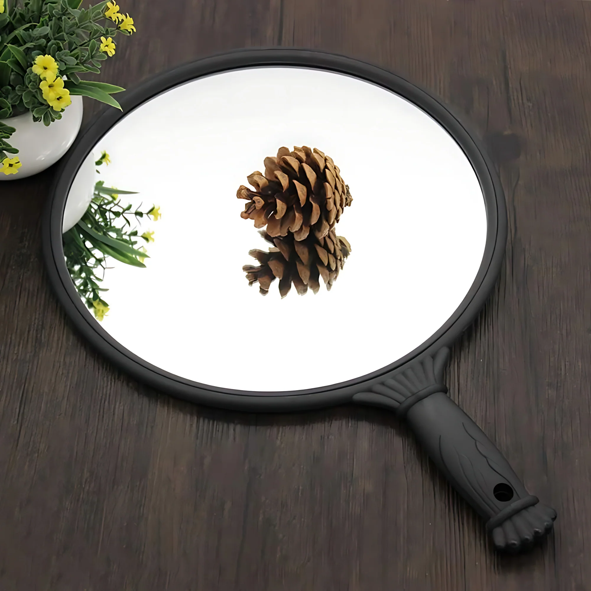 Hair Salon Handheld Mirror – Large Round Vanity Mirror with Handle (Black) - Image 6