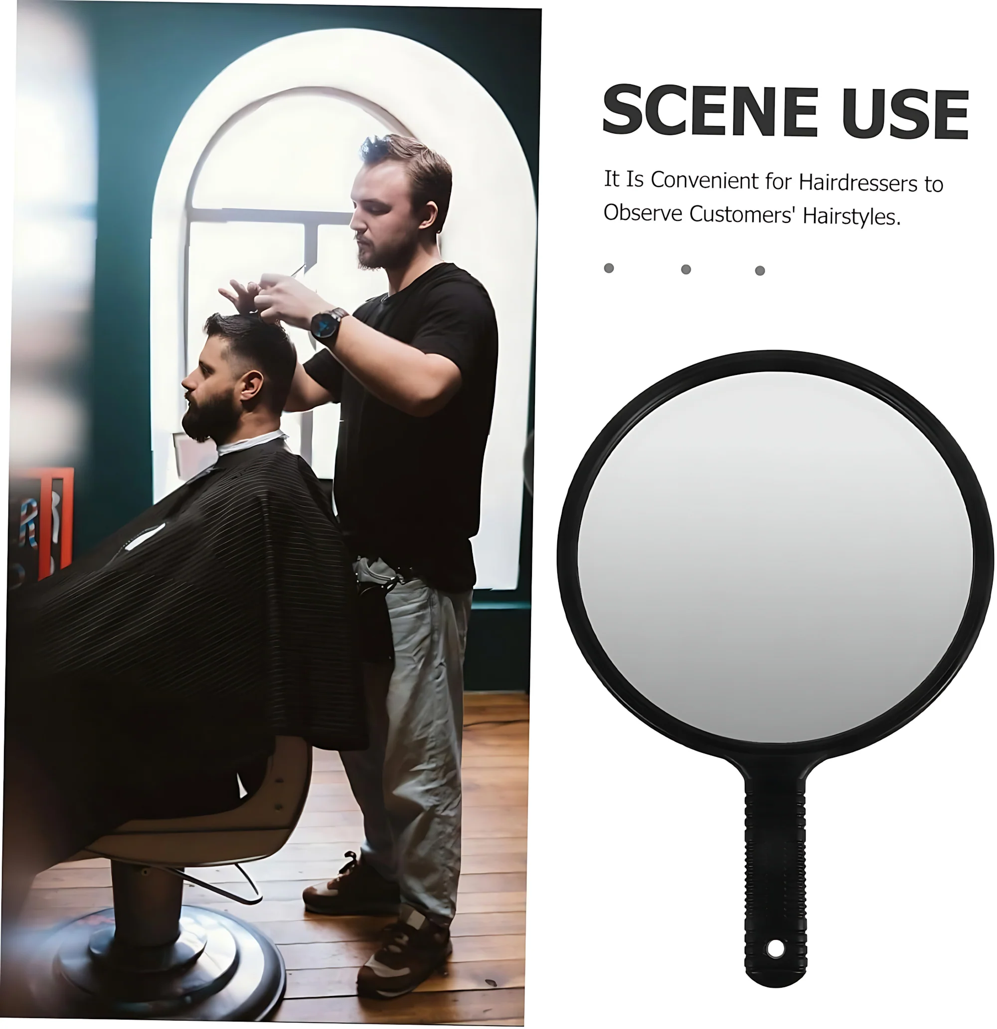 Hair Salon Handheld Mirror – Large Round Vanity Mirror with Handle (Black) - Image 7