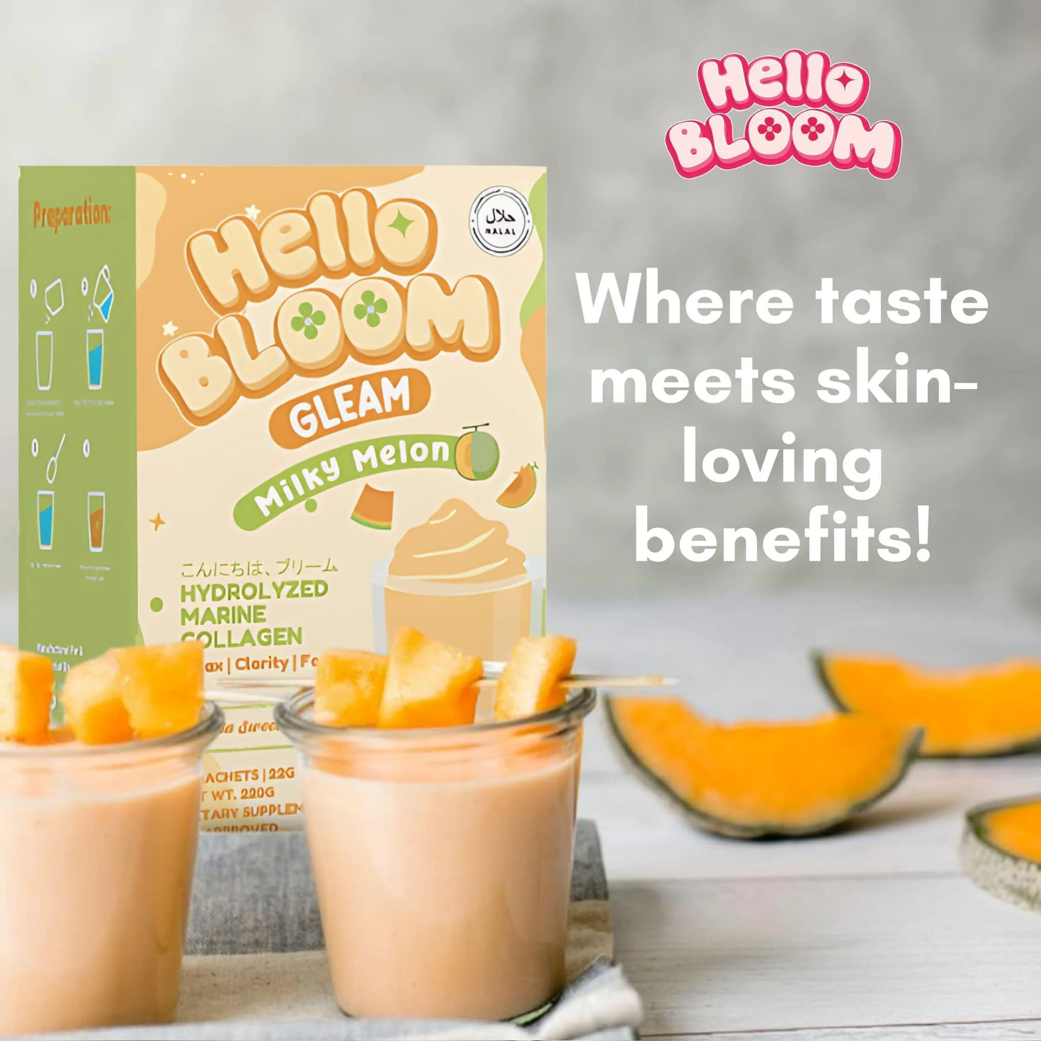 Hello Bloom Gleam Milky Melon Collagen Beauty Supplement - 180g - Image 3