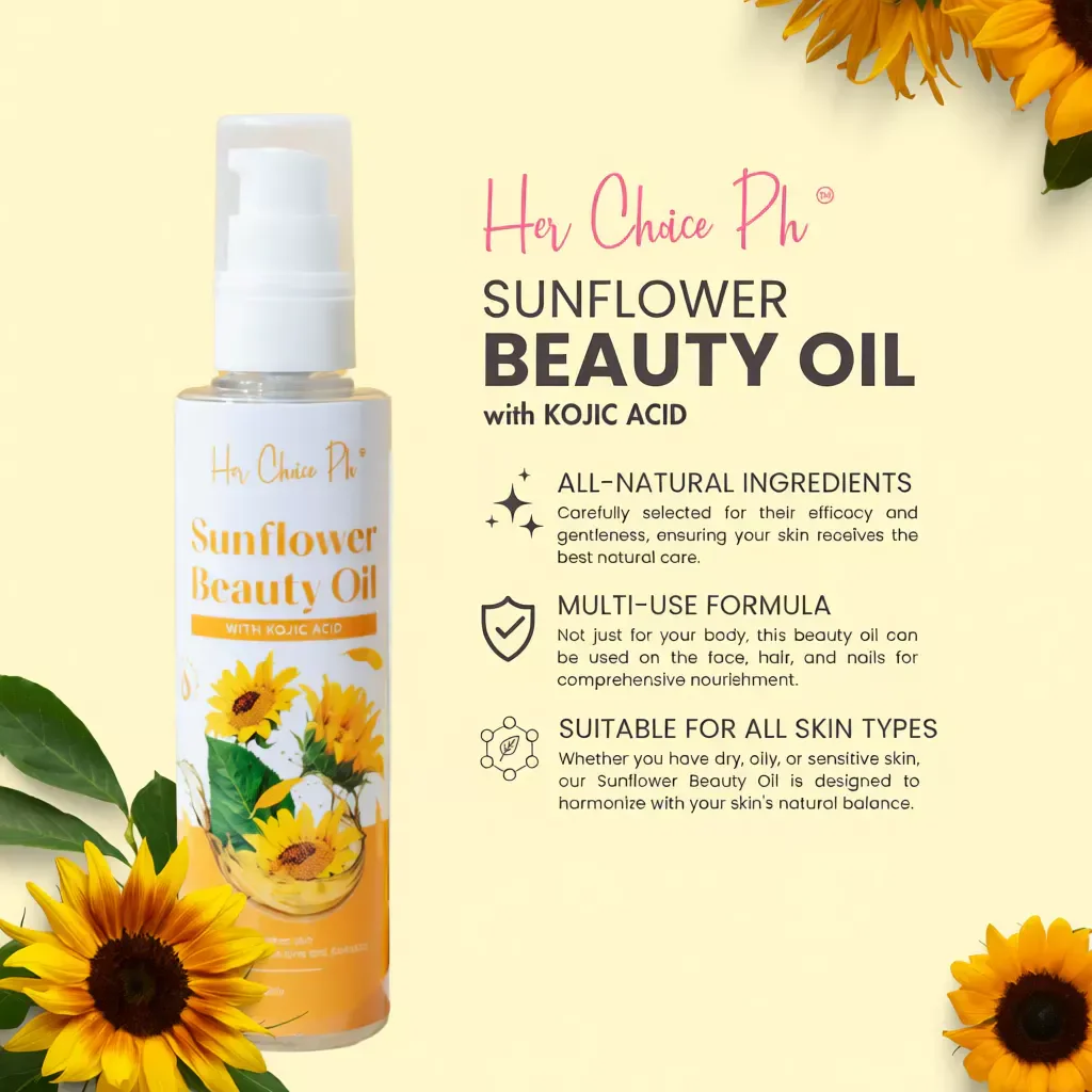 Her Choice PH Sunflower Beauty Oil with Kojic Acid – 100ml - Image 8