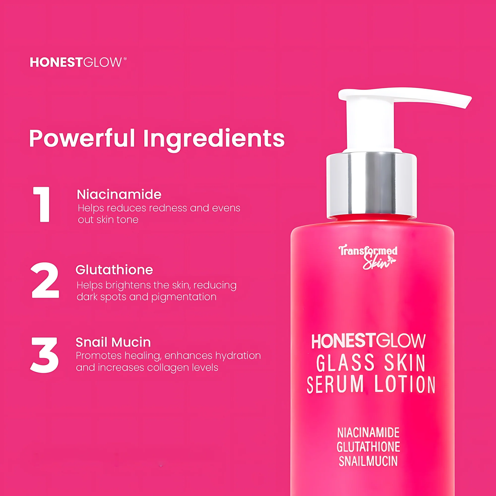 HONESTGLOW Glass Skin Serum Lotion – Niacinamide, Glutathione & Snail Mucin – SPF 50 PA+++(250ml) - Image 7