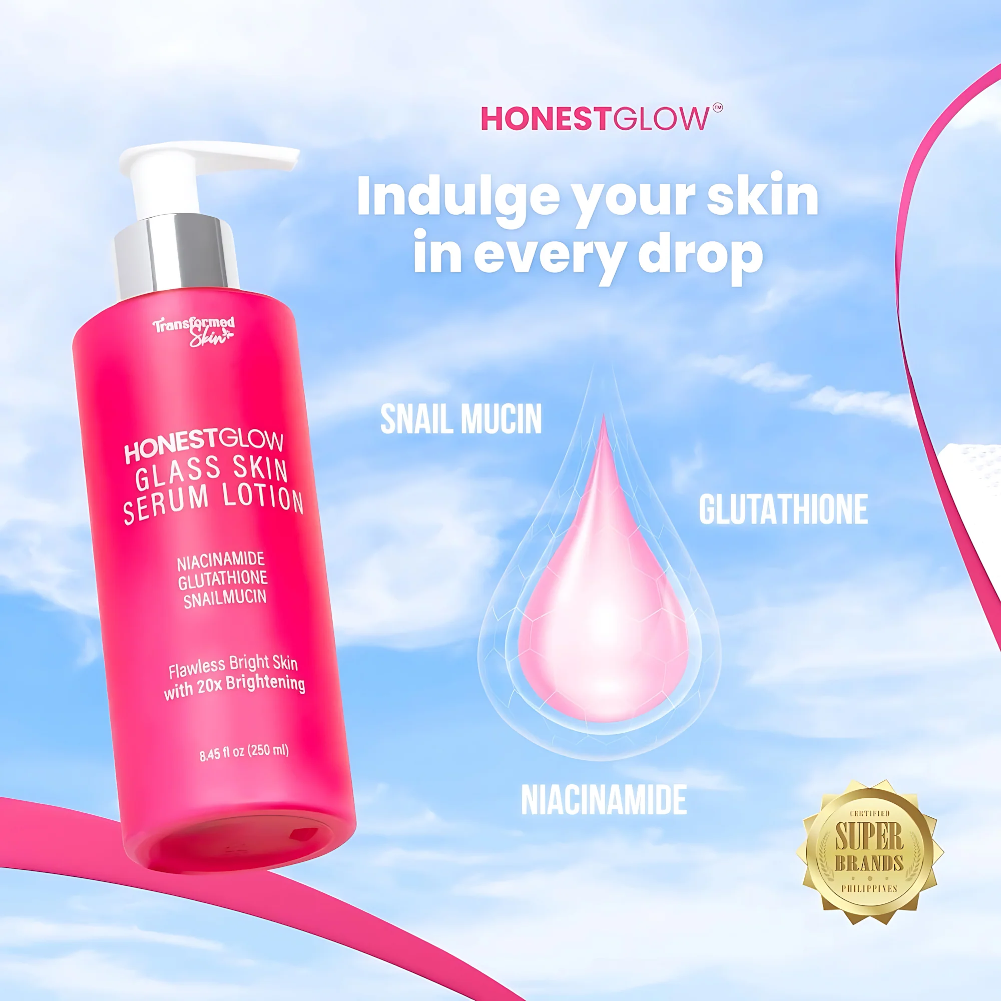 HONESTGLOW Glass Skin Serum Lotion – Niacinamide, Glutathione & Snail Mucin – SPF 50 PA+++(250ml) - Image 9