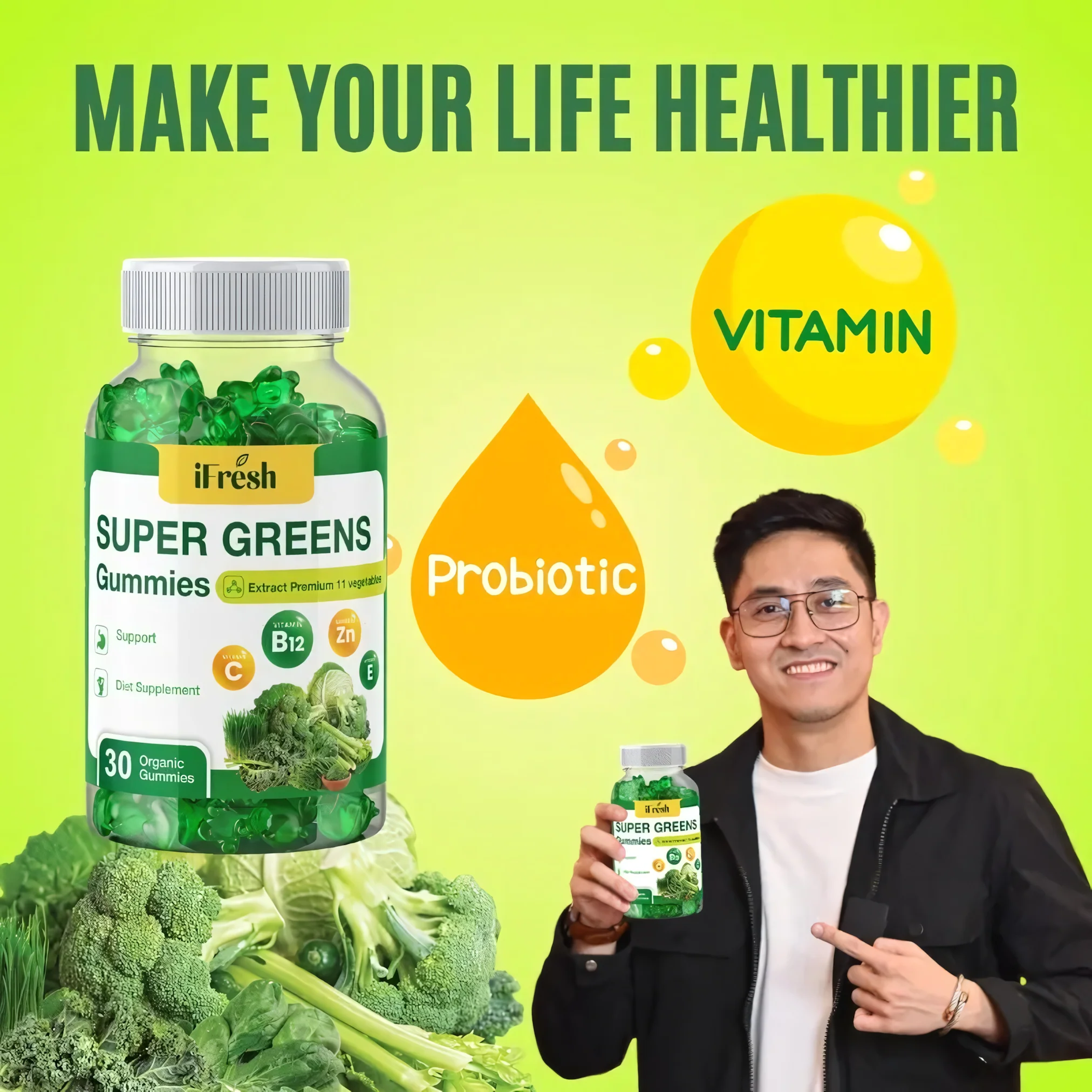 iFresh SUPER GREENS GUMMIES – Detox, Digestive Health & Immune Support (30 Gummies) - Image 3