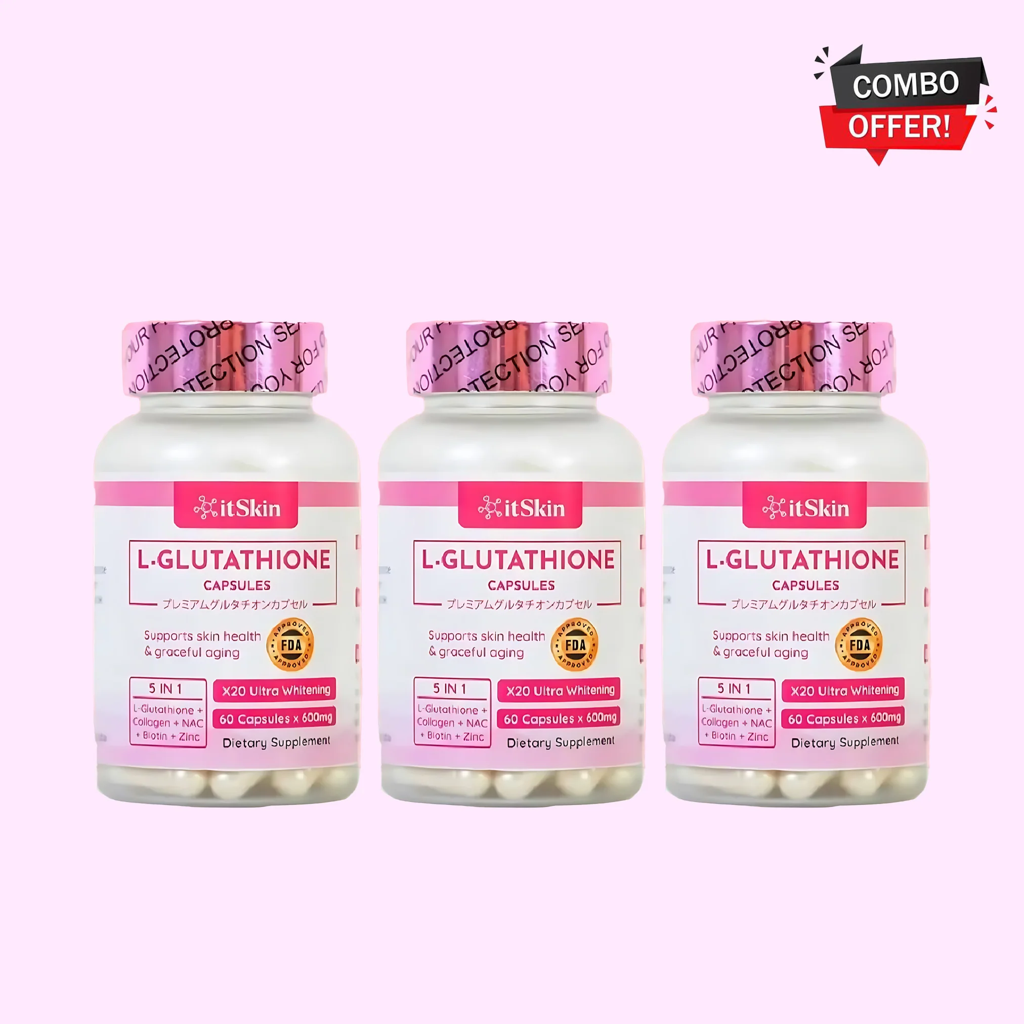 Itskin L-Glutathione Capsule with Collagen & Biotin – 60 Capsules (3 Pack Combo) - Image 2